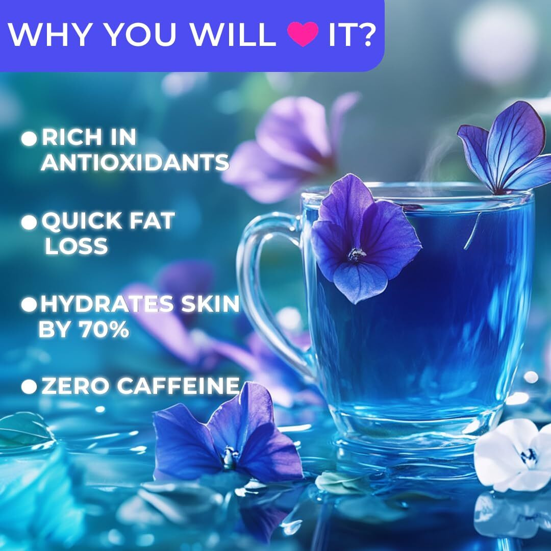 Light Up Butterfly Pea Flower Tea | Natural Herbal Tea | Caffeine-Free | Rich In Antioxidants, Weight Management, Hydrates Skin | No Preservatives | (Shankpushpi) (Tea Bag - Pack Of 30)