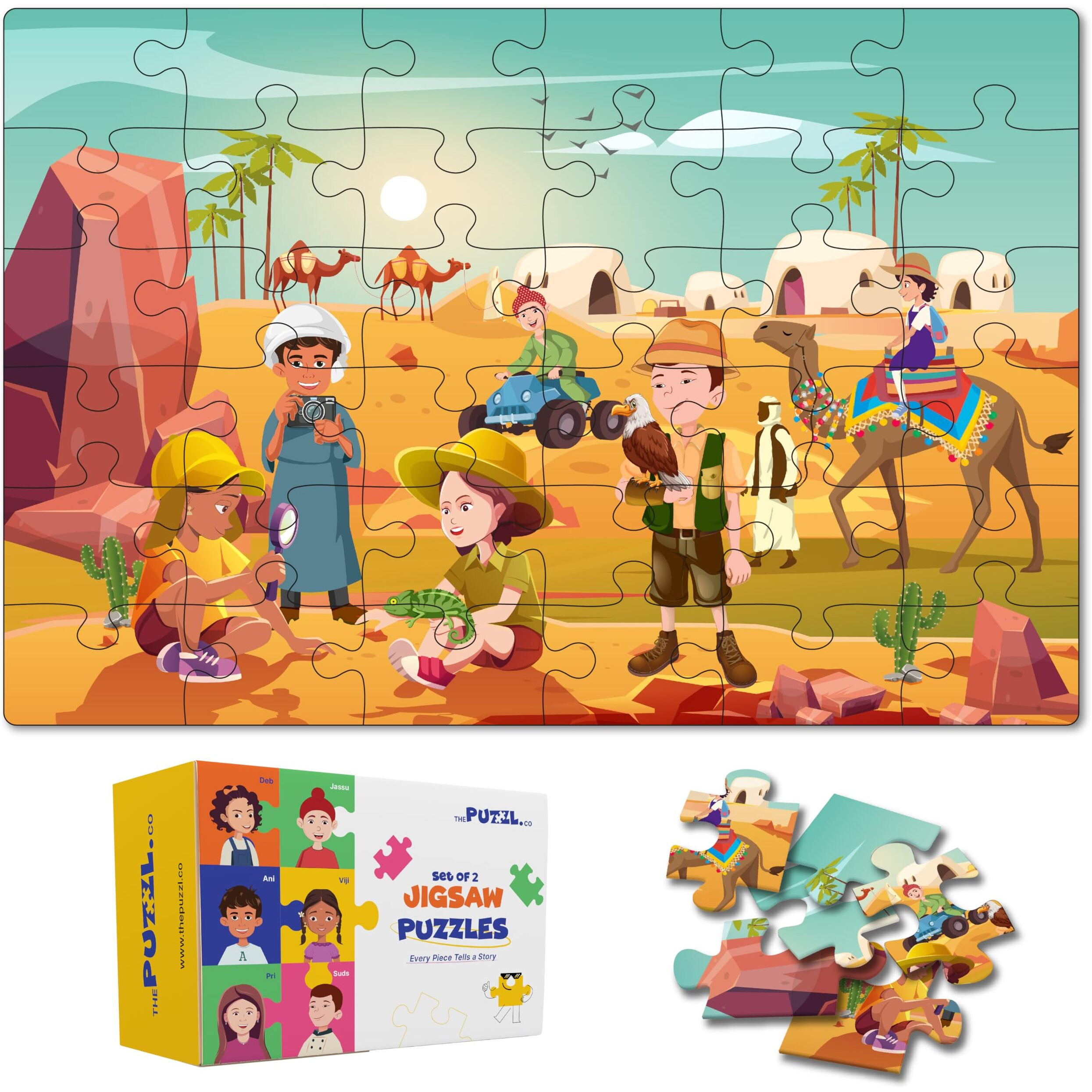 The Puzzl Co - Set Of 2, 48 Pieces Each, Tea Garden & Desert - Vacation Theme Jigsaw Puzzles For Kids 5+ Years, Includes Activity Sheet, Educational Game