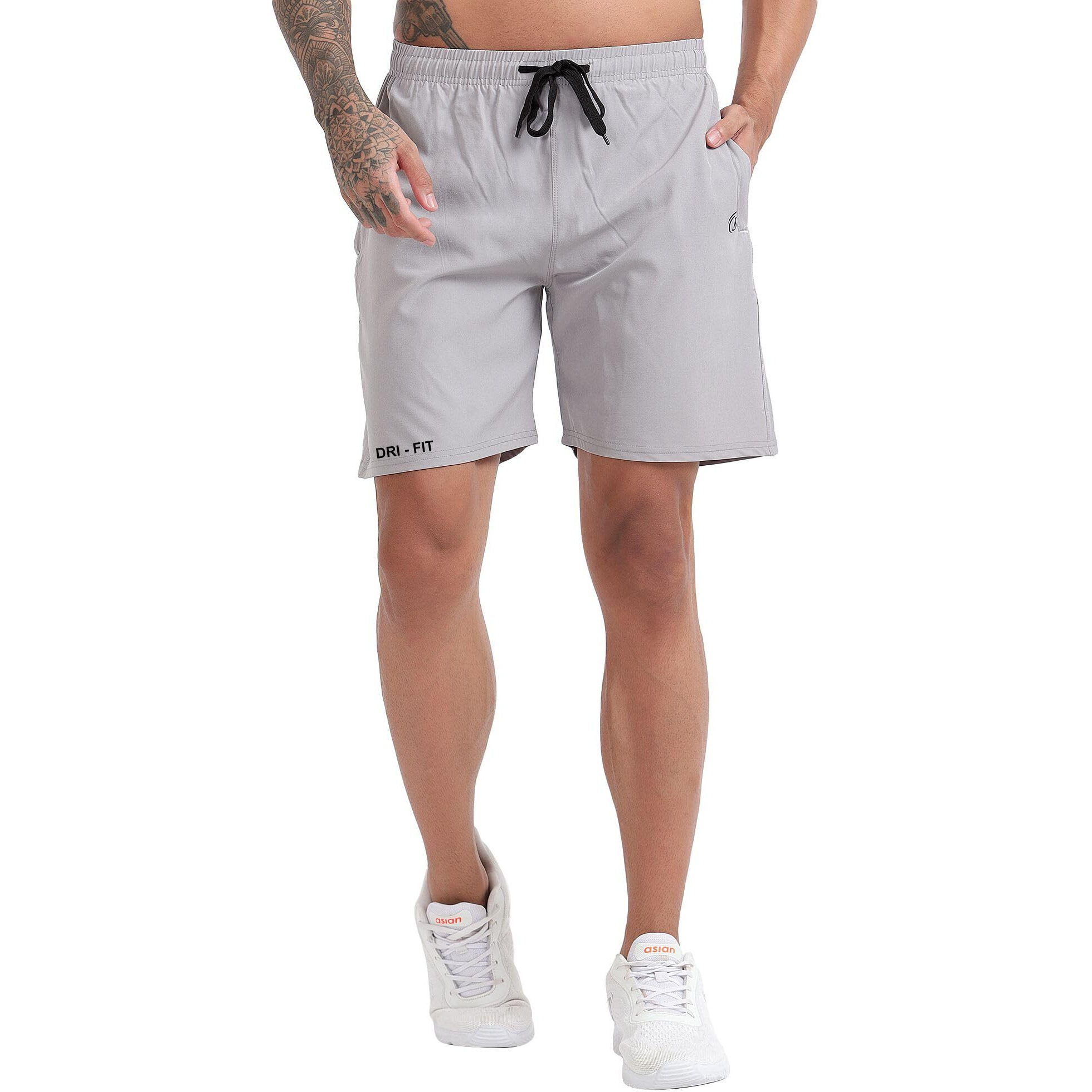 Blue Star Shark Athletic Sports Shorts For Men With Zip Pockets And Elastic Waistband Quick Dry Lightweight Activewear Combo - Pack Of 2 (Color Grey And White, SizeXl)
