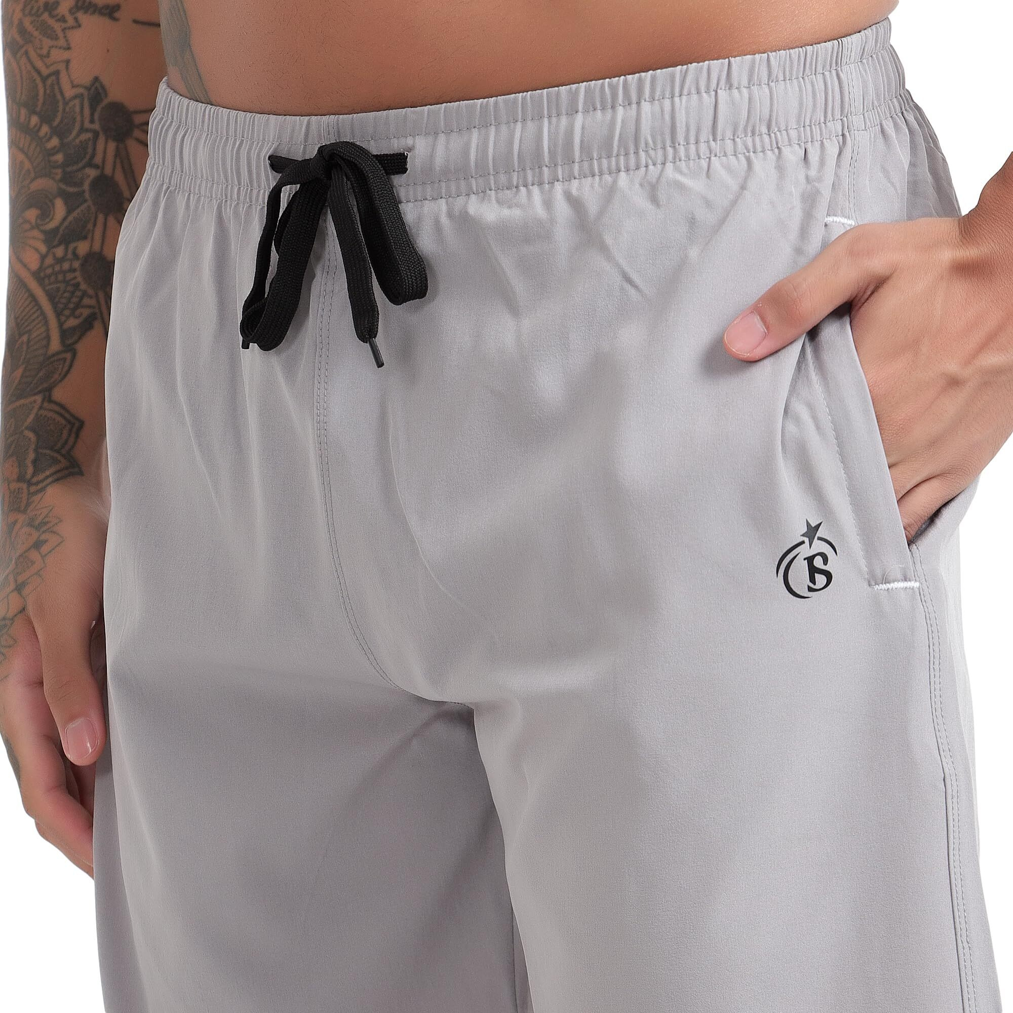 Blue Star Shark Athletic Sports Shorts For Men With Zip Pockets And Elastic Waistband Quick Dry Lightweight Activewear Combo - Pack Of 2 (Color Grey And White, SizeXl)