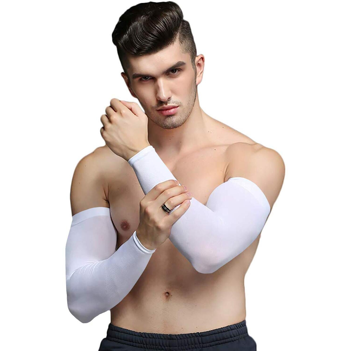 Mizuna Arm Sleeve Unisex Sports Compression Sun Protection Uv Upf 50 Cooling Sleeve Tattoo Cover Up Men & Women Cycling Cricket Biking Riding Golf Football Running Nblue-White Combo 2