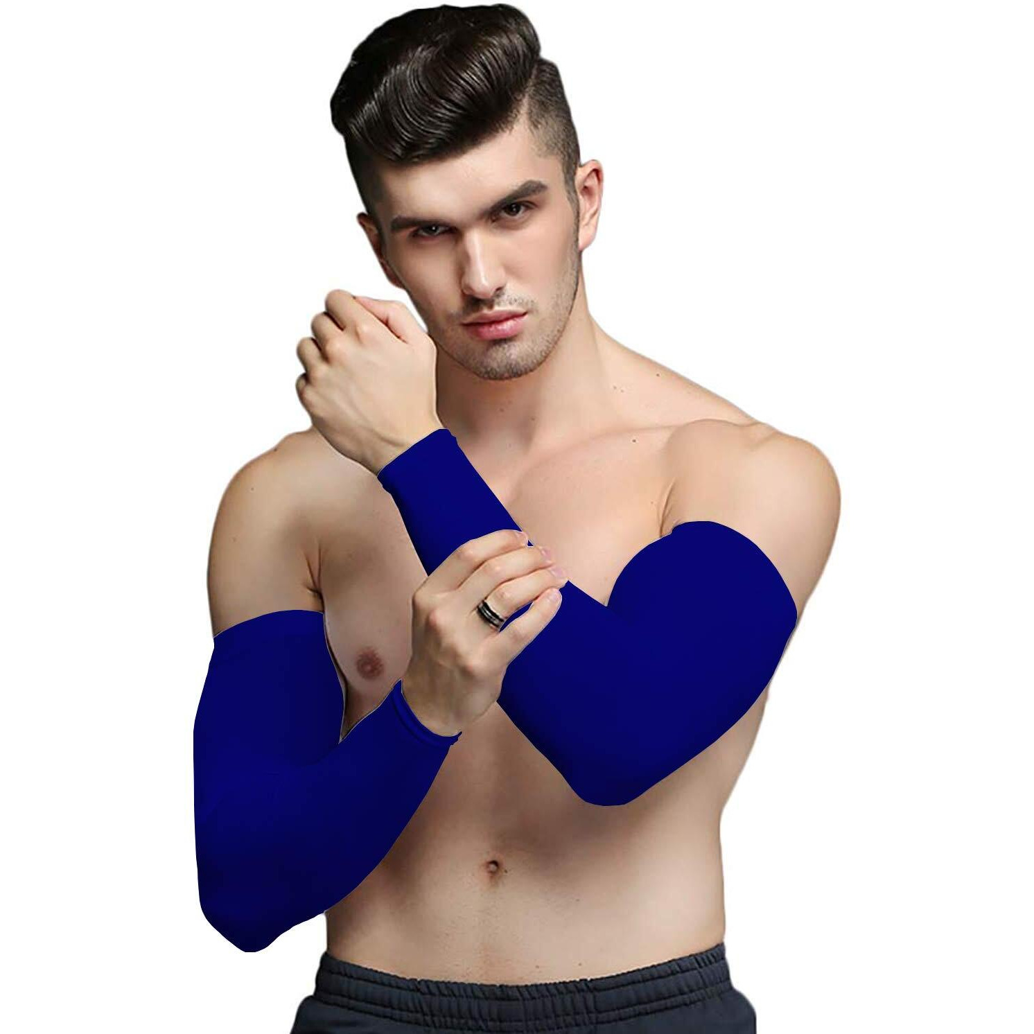 Mizuna Arm Sleeve Unisex Sports Compression Sun Protection Uv Upf 50 Cooling Sleeve Tattoo Cover Up Men & Women Cycling Cricket Biking Riding Golf Football Running Nblue-White Combo 2