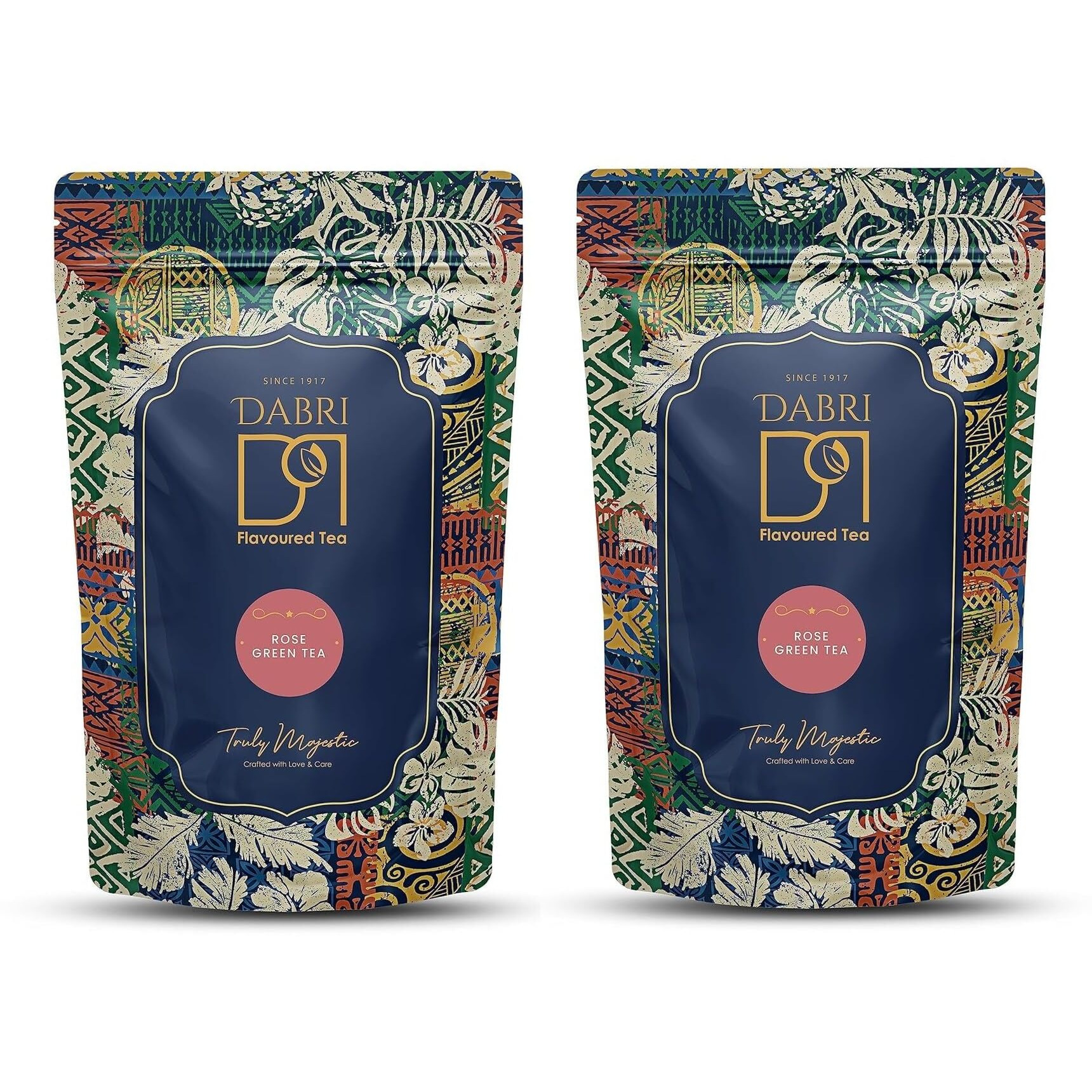 Dabri Rose Green Tea - 100Gm Pouch (Pack Of 2) |Improve Metabolism, Prevent Acne |100% Whole Leaf & Natural Rose Petals |Helps In Relieving Stress,To Maintain Healthy Hair & Weight