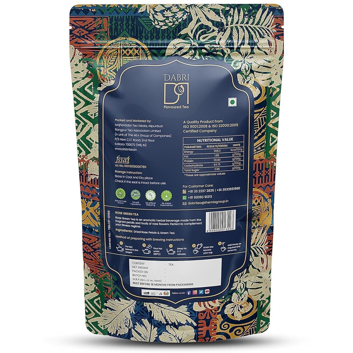 Dabri Rose Green Tea - 100Gm Pouch (Pack Of 2) |Improve Metabolism, Prevent Acne |100% Whole Leaf & Natural Rose Petals |Helps In Relieving Stress,To Maintain Healthy Hair & Weight