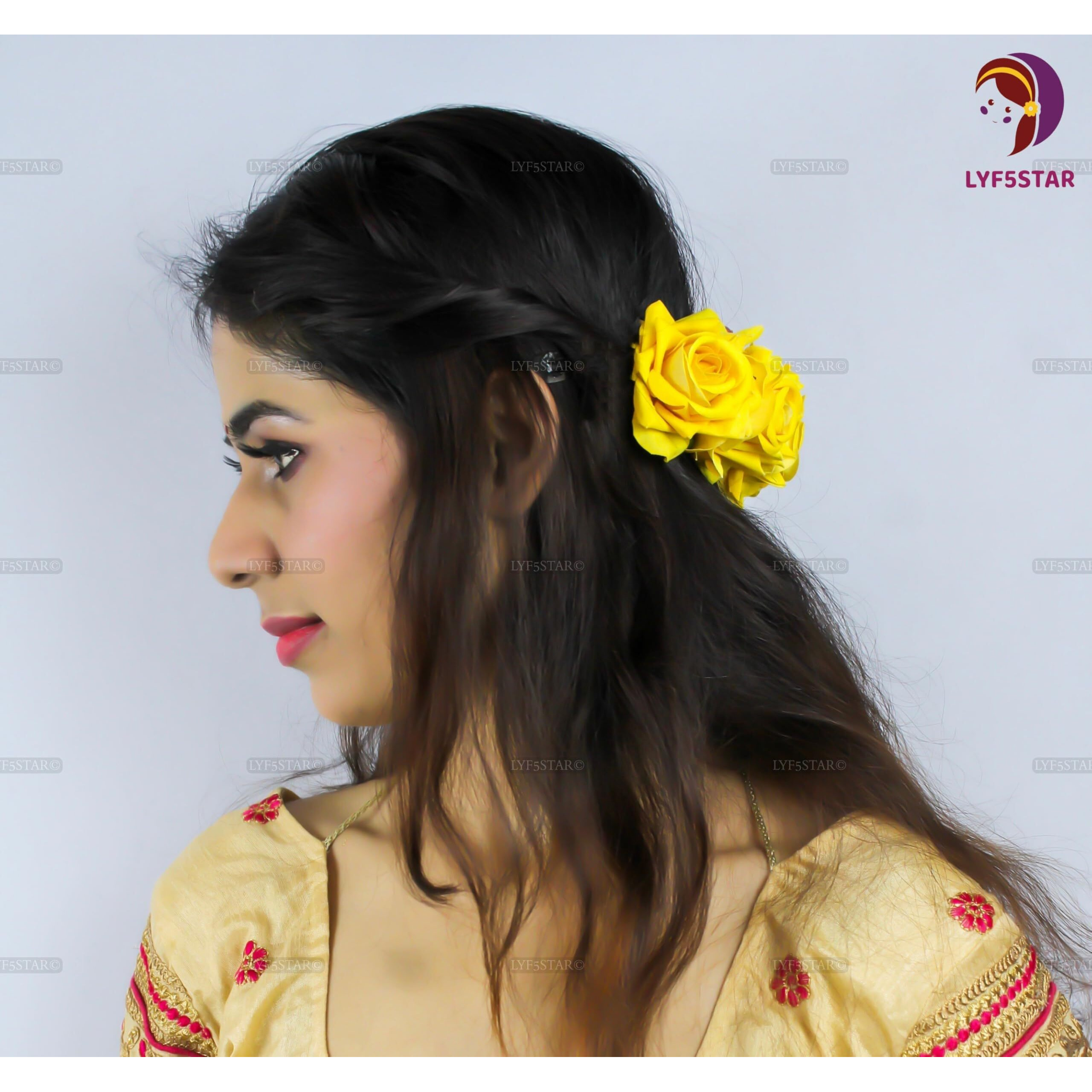 Lyf5Star Handmade Bride Yellow Rose Floral Juda Pin For Women| Elegant Rose Wedding Hair Accessories |Traditional Indian Hair Accessories For Women & Girls|Pack Of 2