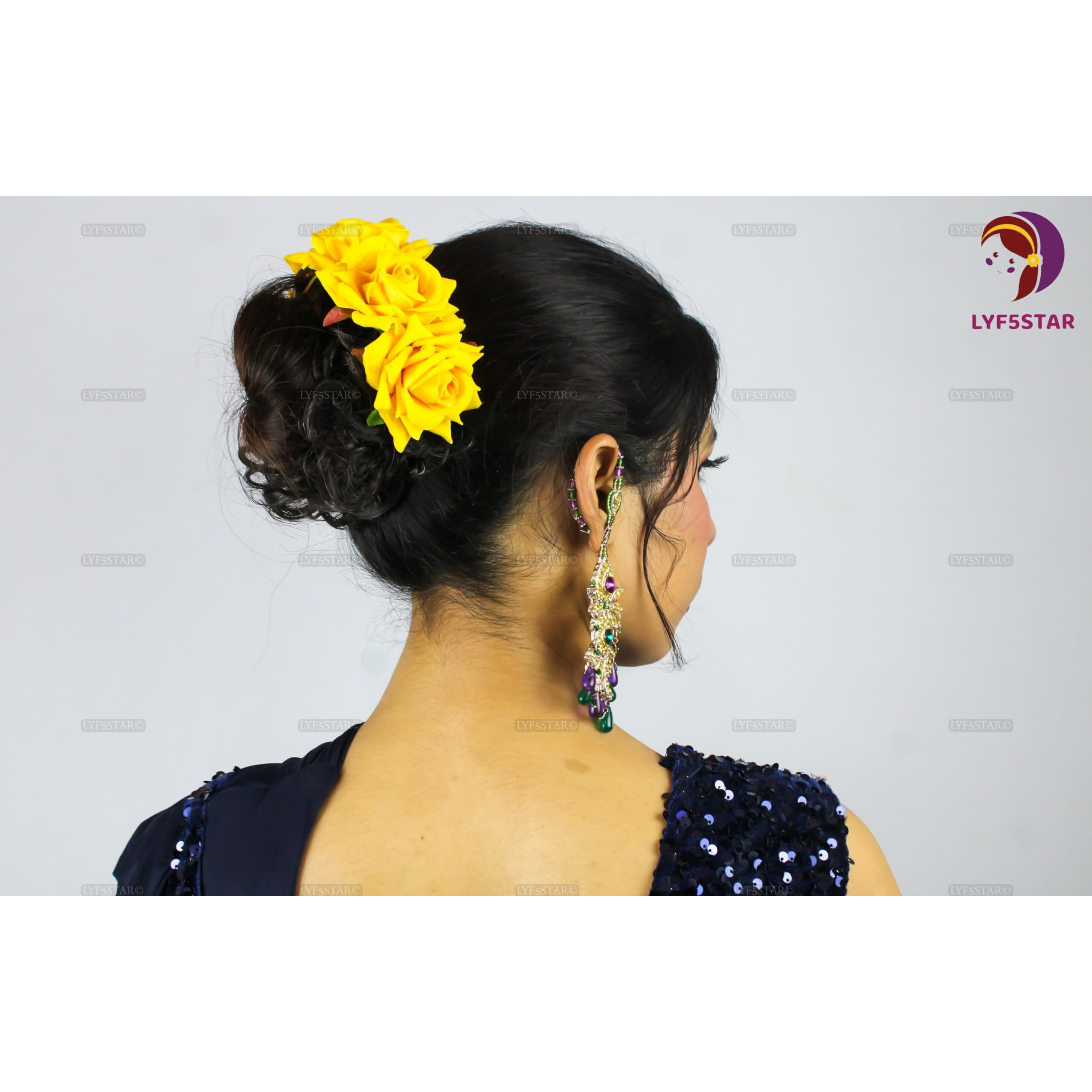 Lyf5Star Handmade Bride Yellow Rose Floral Juda Pin For Women| Elegant Rose Wedding Hair Accessories |Traditional Indian Hair Accessories For Women & Girls|Pack Of 2