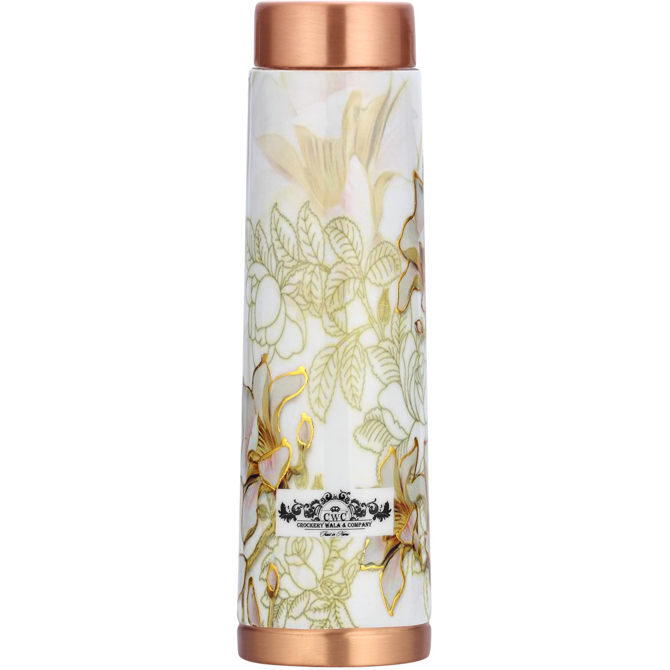 Crockery Wala & Company Cwc 100% Pure Copper Water Bottle Printed With Ample Design Experience Ayurvedic Harmony Pure Copper Water Bottle Joint Less For Office, Gym, School & Gift 1 Ltr