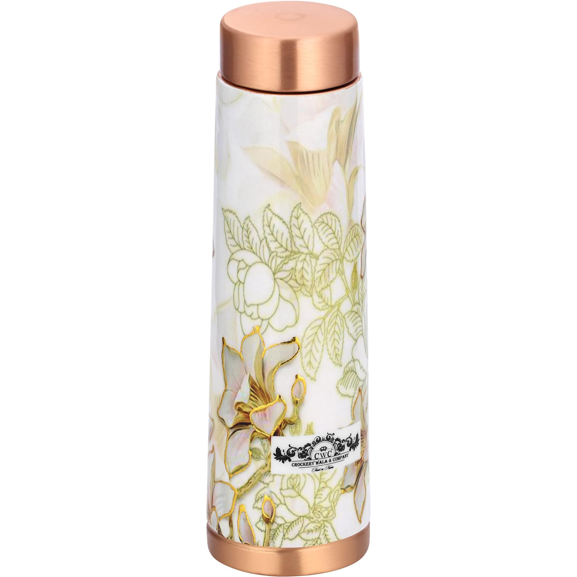 Crockery Wala & Company Cwc 100% Pure Copper Water Bottle Printed With Ample Design Experience Ayurvedic Harmony Pure Copper Water Bottle Joint Less For Office, Gym, School & Gift 1 Ltr