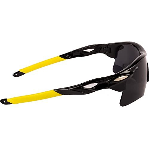 Nuvew Uv Protected Unisex Sports Sunglasses - (Black Lens | Black-Yellow Frame | Medium Size | Nw-Oakly-29)