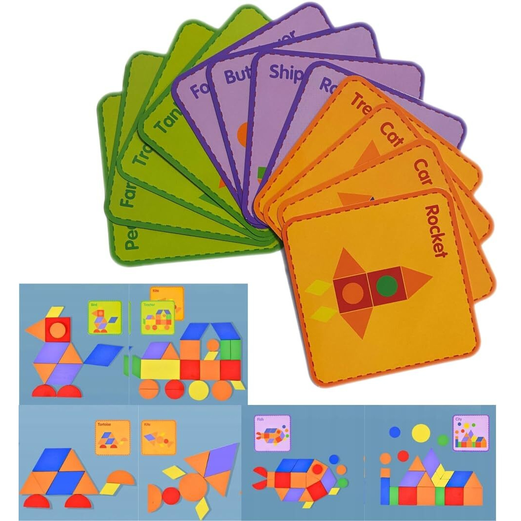 Pluspoint Wooden Pattern Puzzle With 37 Wood Pieces, 30 Cards To Create New Designs Skill Development Educational Wooden Toys For Toddlers Kids Boys Girls Age 3+ Years (37 Pc Puzzle)