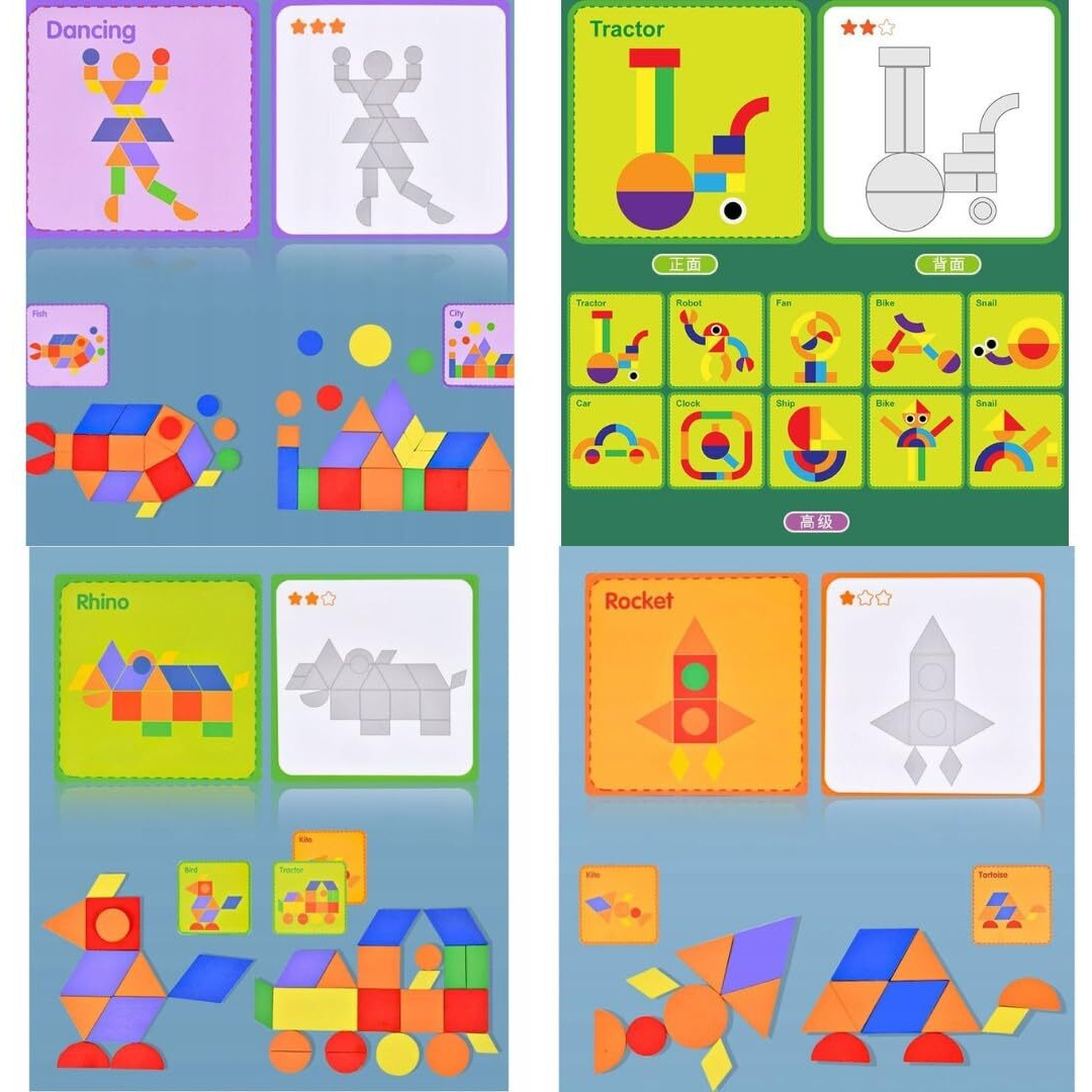 Pluspoint Wooden Pattern Puzzle With 37 Wood Pieces, 30 Cards To Create New Designs Skill Development Educational Wooden Toys For Toddlers Kids Boys Girls Age 3+ Years (37 Pc Puzzle)