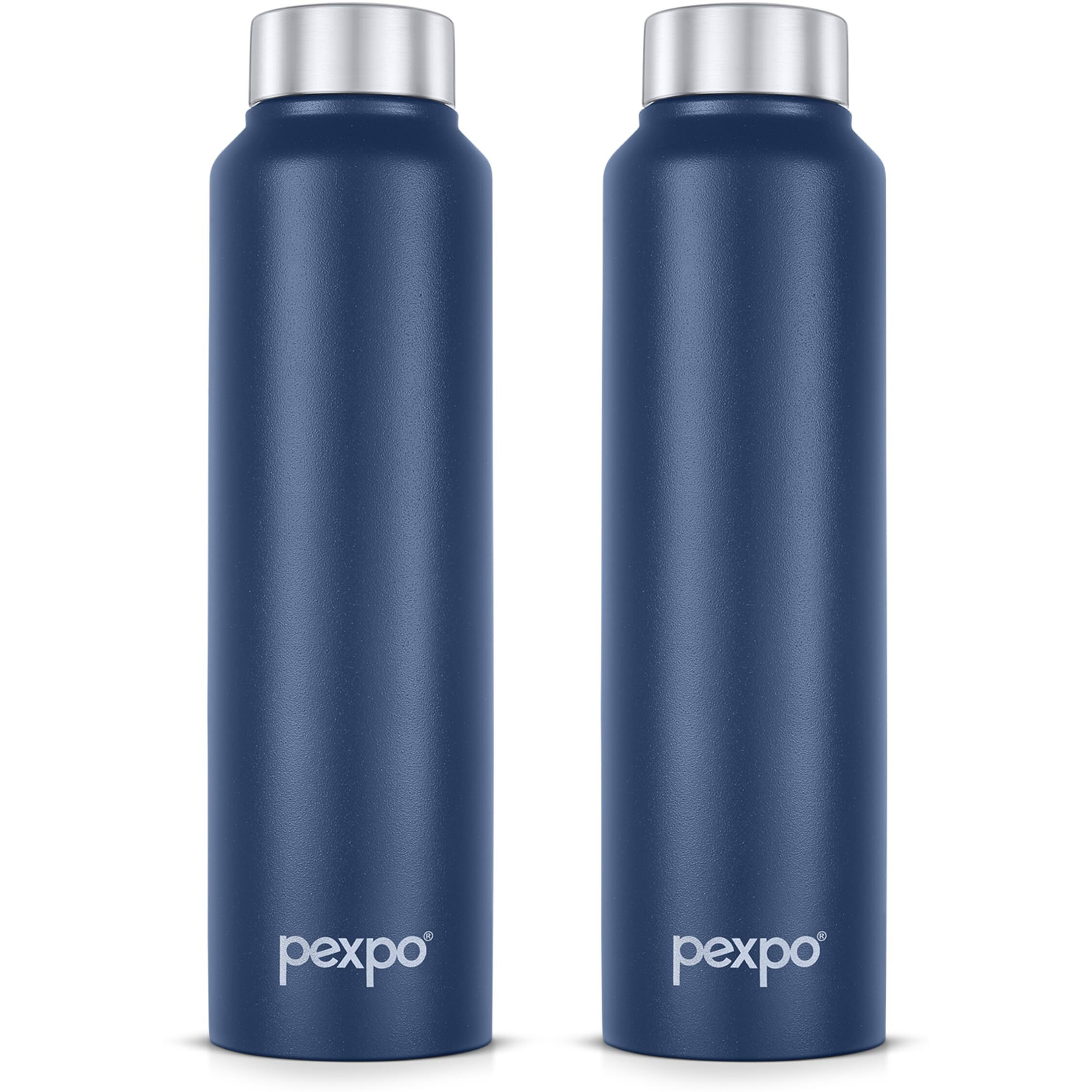 Pexpo Chromo Stainless Steel Sports/Fridge Water Bottle 750Ml, Denim Blue Pack Of 2 | Eco Friendly | Bpa Free | Water Bottle For Office, Gym, School, Yoga, Trekking, Men, Women And Kids