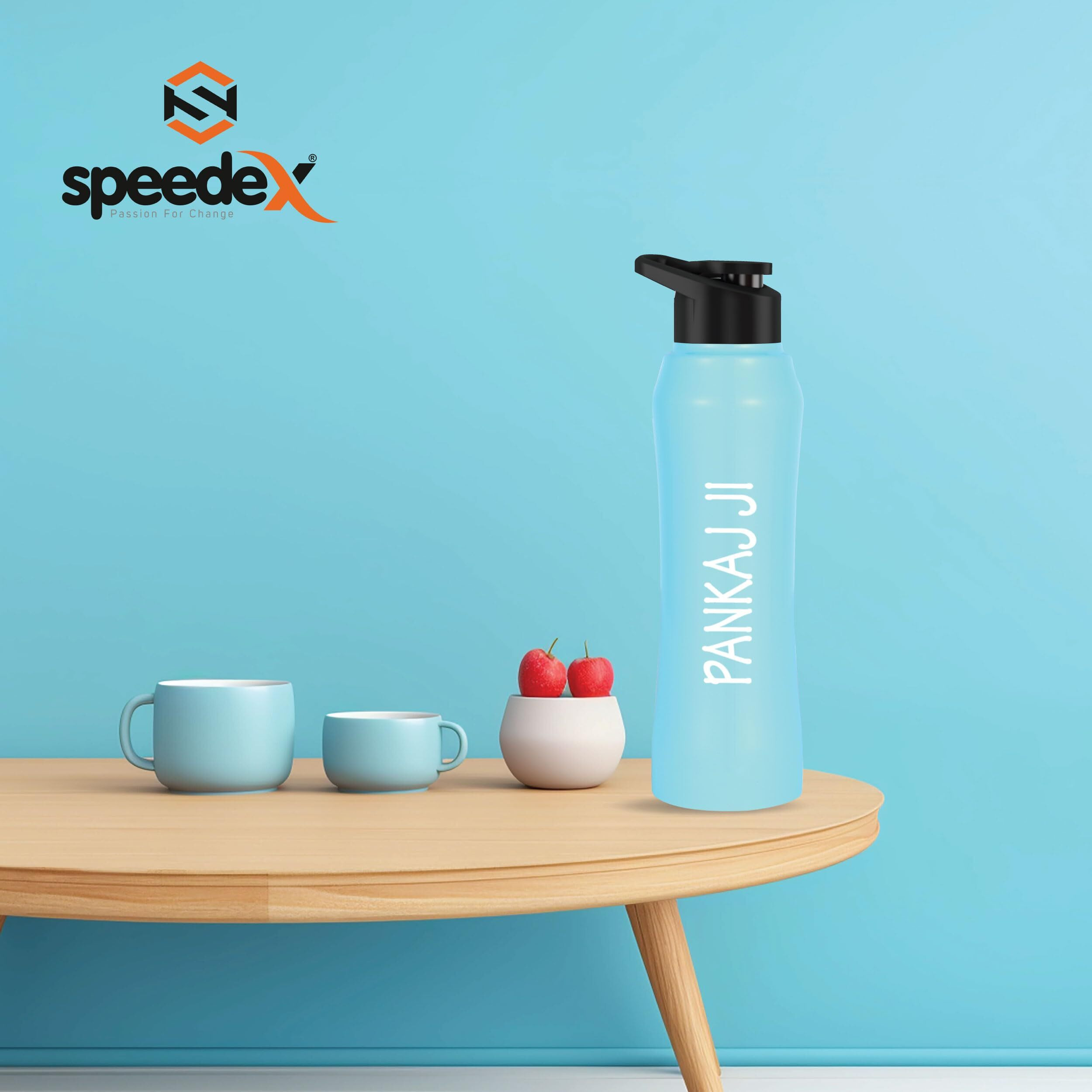 Speedex Customised Stainless Steel Water Bottle 1 Litre, Light Blue, Customized School, Gym, Office Bottles - Personalised Gifts For Boys, Girls, Men, Women, Kids, Fridge 1Ltr - 1000 Ml
