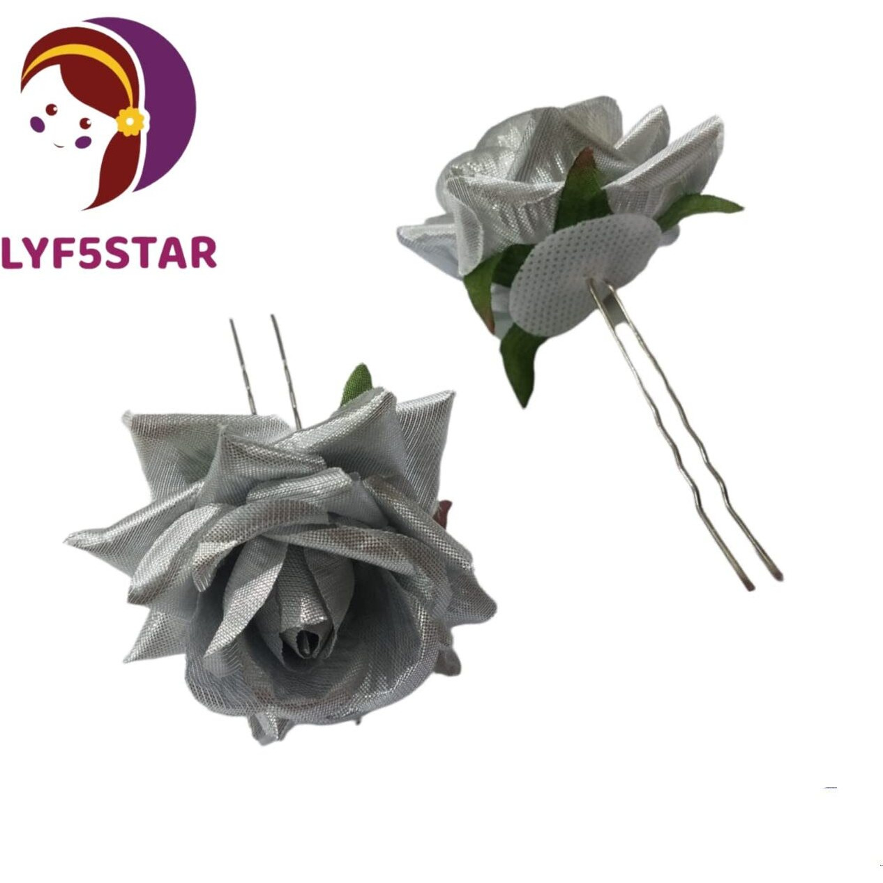 Lyf5Star Handmade Bride Silver Rose Floral Juda Pin For Women| Elegant Rose Wedding Hair Accessories | Traditional Indian Hair Accessories For Women & Girls|Pack Of 2