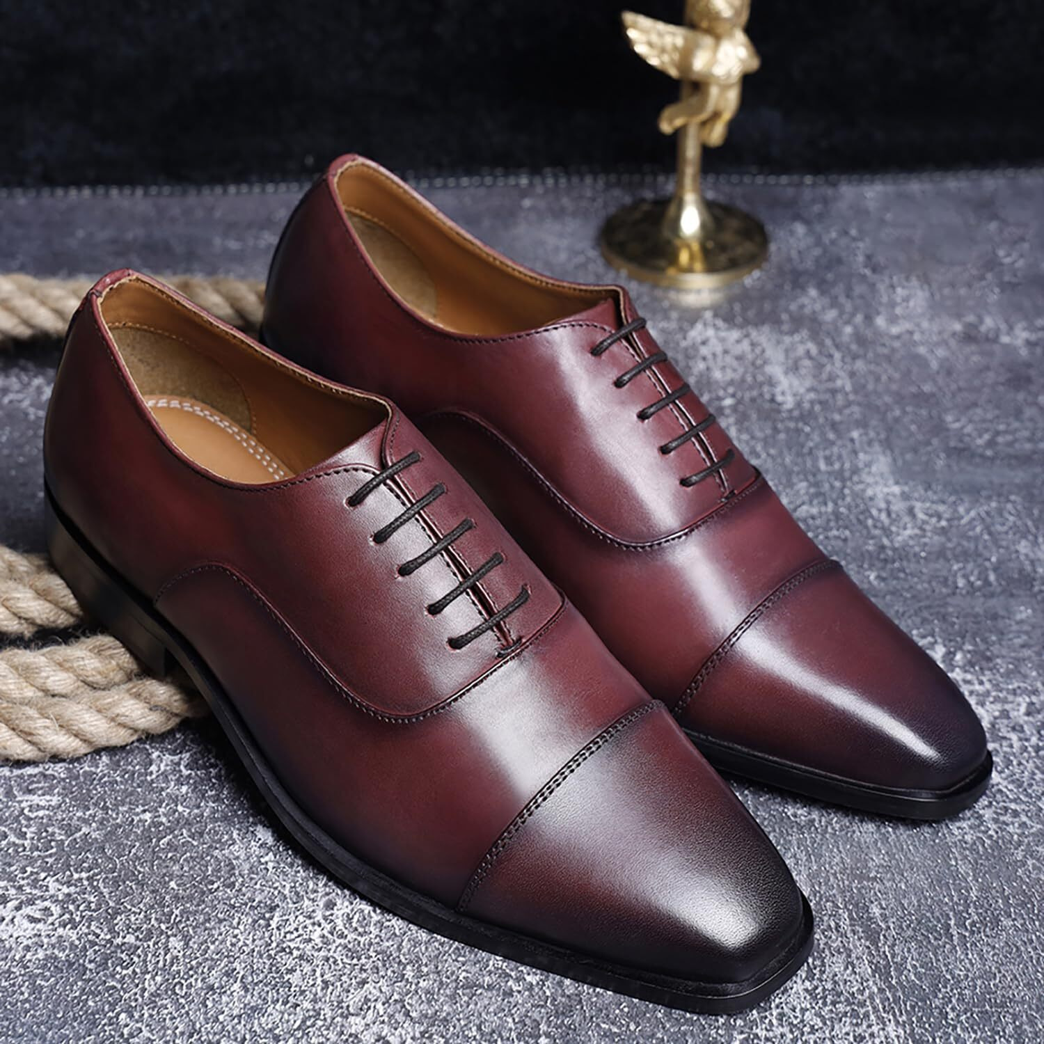 Louis Stitch Men's Rosewood Oxford Shoes Handmade Formal Italian Leather Shoes For Men (Czech Euox - Size-6 Uk)