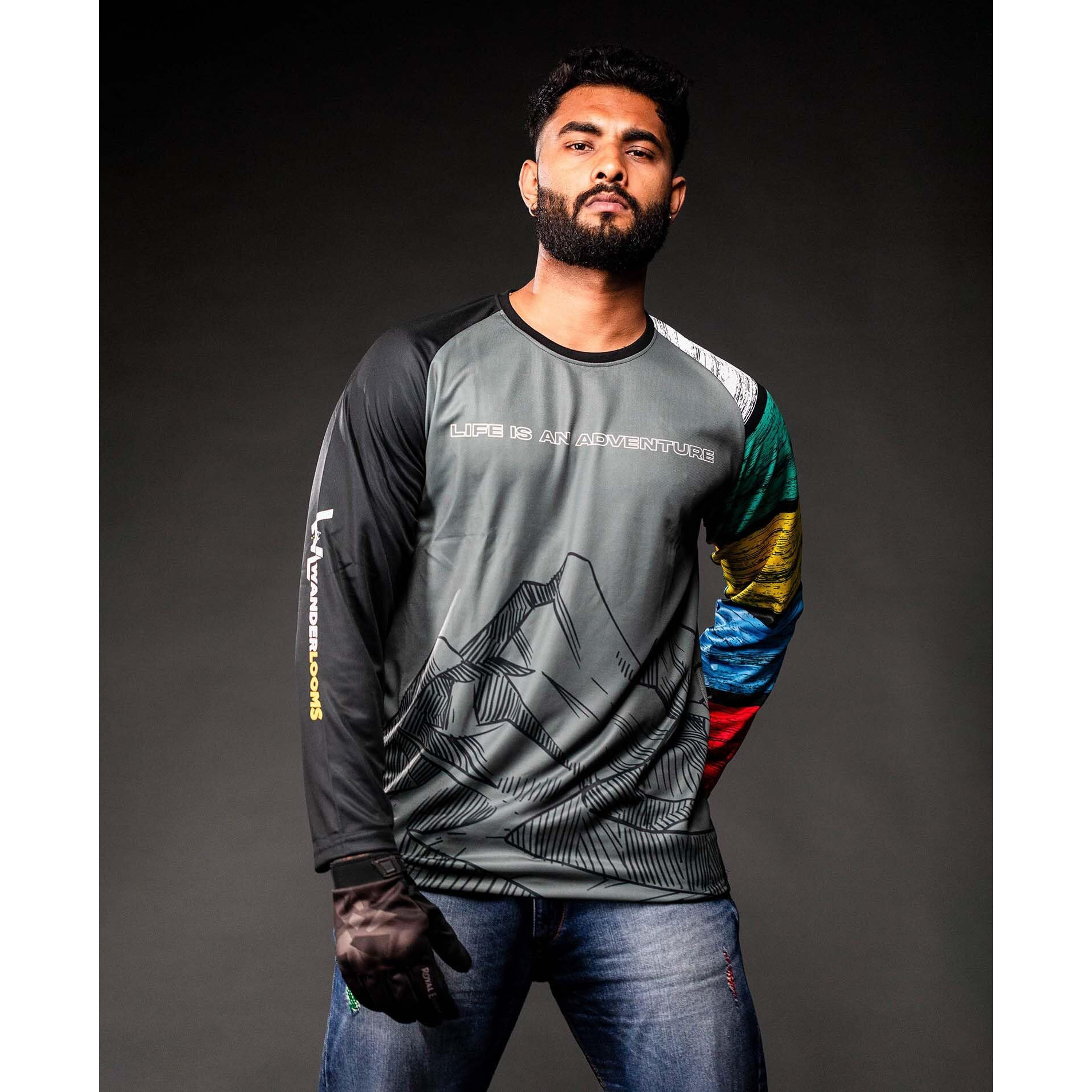 Wanderlooms Himalayan High Jersey Tshirt For Men | Graphic Printed Riding Jersey For Bikers | Sports Tshirt For Men | Stylish Full Sleeve Jersey For Men | Round Neck Cycling Jersey