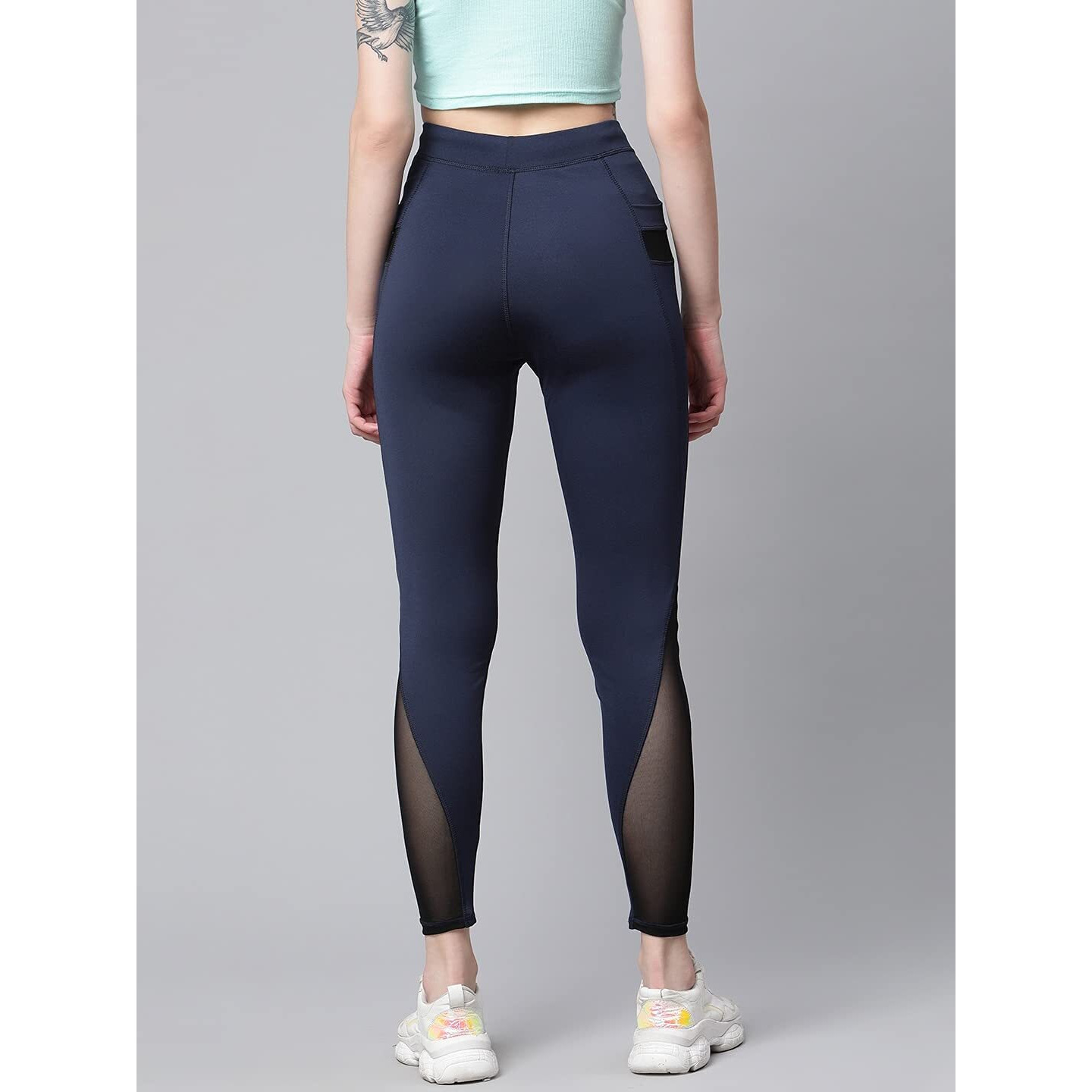 Blinkin Gym Wear Mesh High Rise Leggings Workout Pants With Side Pockets/Stretchable Tights/Highwaist Sports Fitness Yoga Track Pants For Women & Girls_2012 (Color_Navy Blue,Size_4Xl)