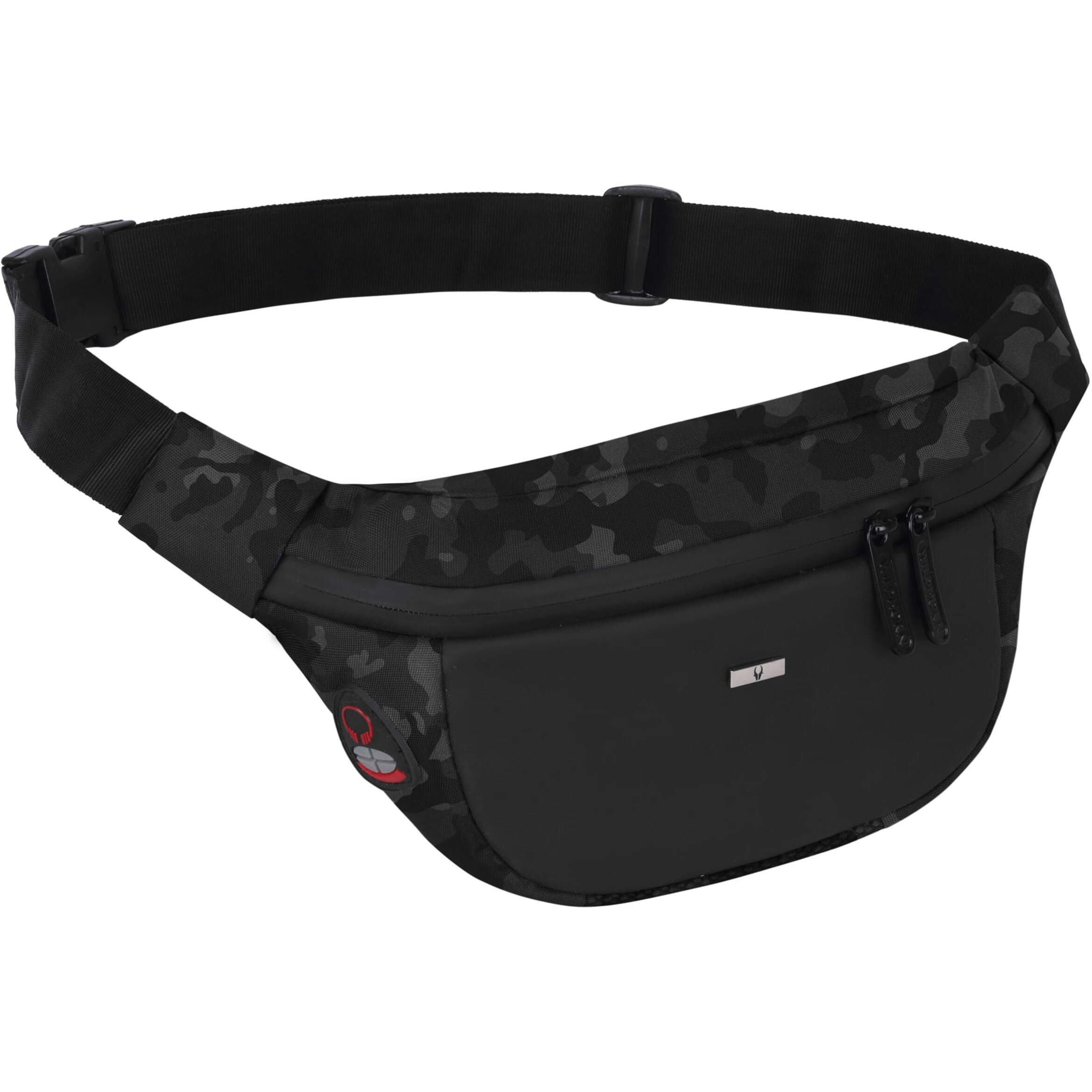Wildhorn 2.4L Waist Bag For Men Women I Headphone Hole I Ultra Strong Stitching, Sturdy Zippers, Waterproof, Fanny Pack For Hiking Travel Camping Running Sports With Adjustable Strap (Greycamouflage)