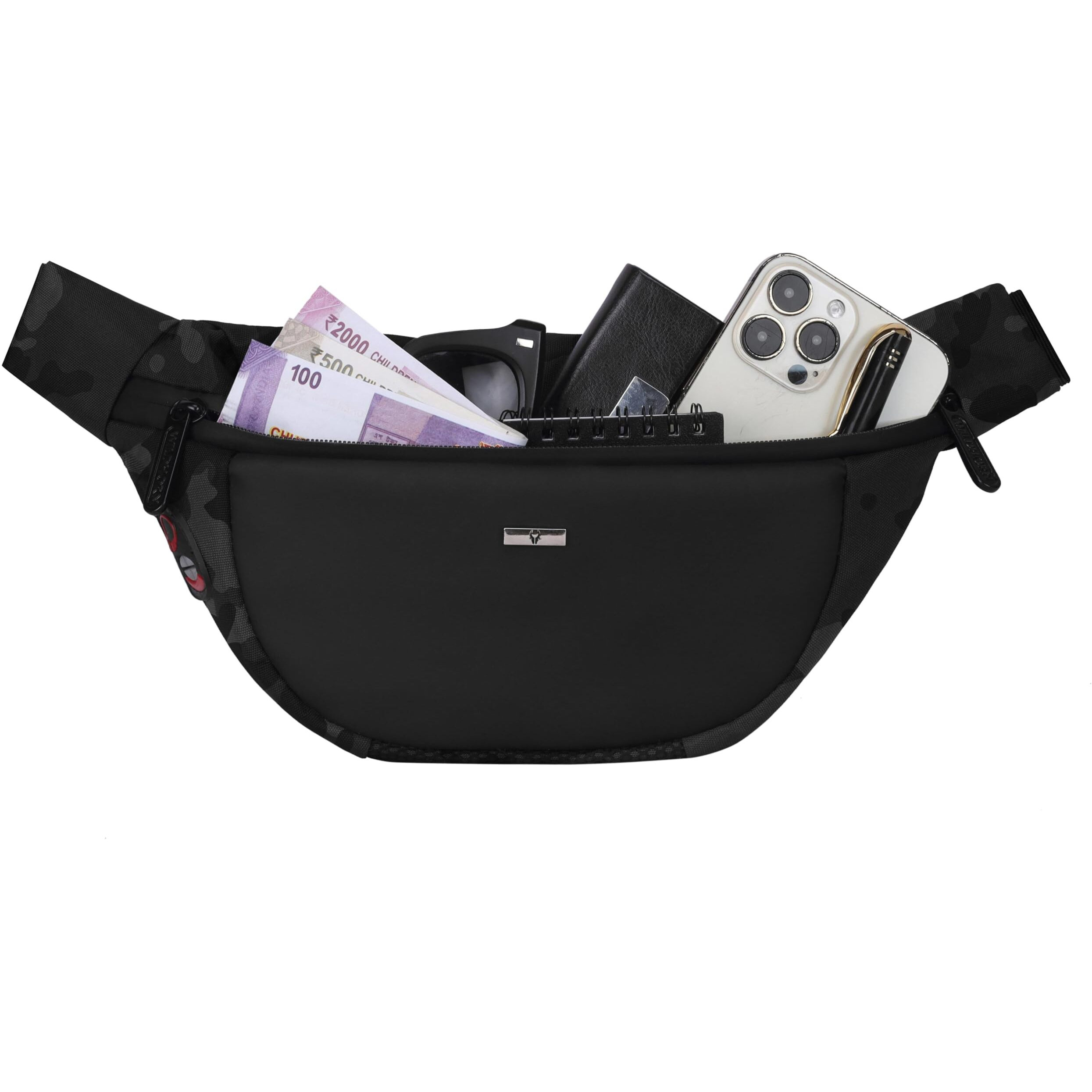 Wildhorn 2.4L Waist Bag For Men Women I Headphone Hole I Ultra Strong Stitching, Sturdy Zippers, Waterproof, Fanny Pack For Hiking Travel Camping Running Sports With Adjustable Strap (Greycamouflage)