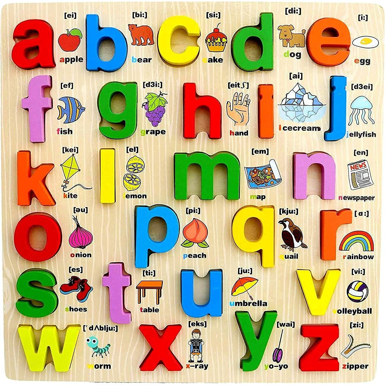 Shinetoy Wooden A To Z Alphabet Educational Learning Toy For Kids Preschool Educational Learning Small Letter Toys, Montessori Sturdy Wooden Construction Puzzle For Kids 3 Years Old Boys & Girls