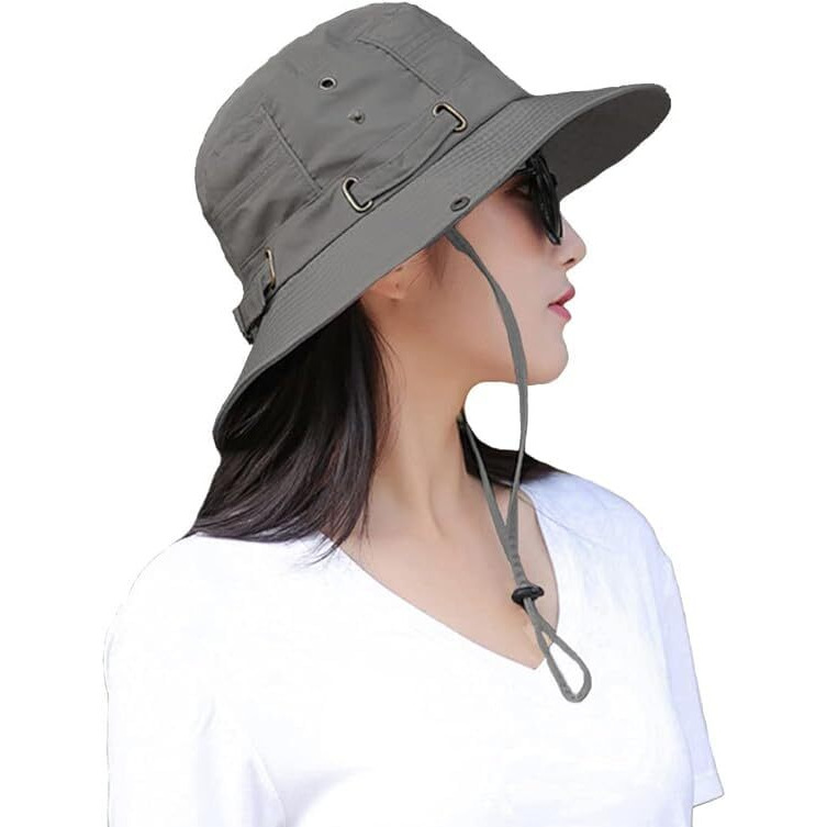 Alexvyan Polyester Grey Round Crown Hat Sun Visor Hats For Men Wide Brim Summer Cap For Boys Uv Protection Breathable Casual Beach Hat, Safari Hat Sun Protection Cap For Gents, One Size