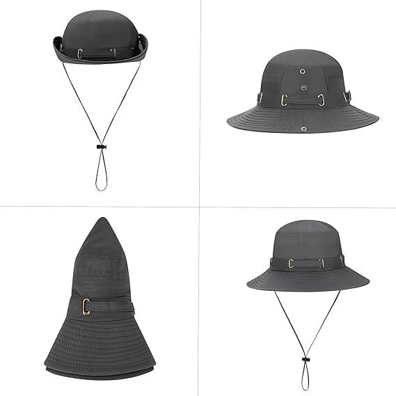 Alexvyan Polyester Grey Round Crown Hat Sun Visor Hats For Men Wide Brim Summer Cap For Boys Uv Protection Breathable Casual Beach Hat, Safari Hat Sun Protection Cap For Gents, One Size