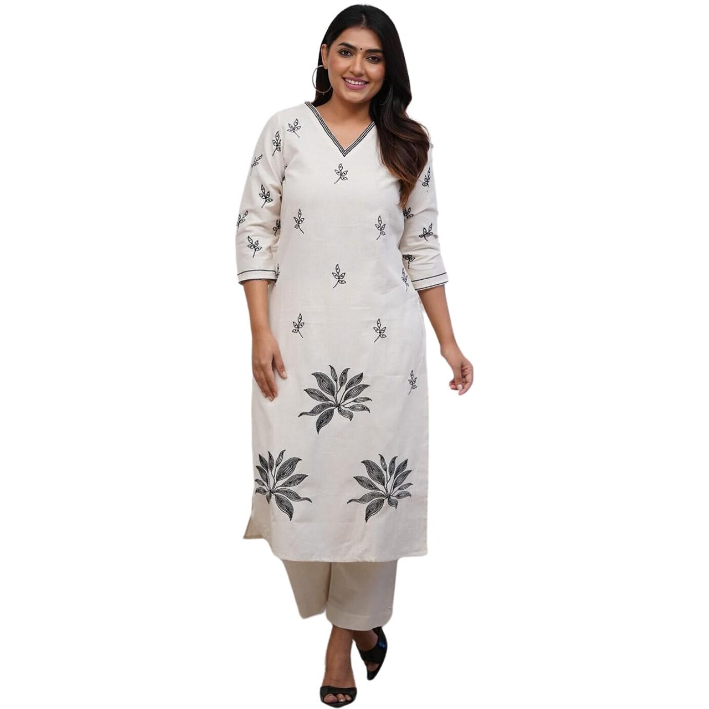 Royal Export Women's Viscose Floral Embroidered Regular Fit Straight Kurta Set With Pant (Rx72 Whitectn-Kp_Small)