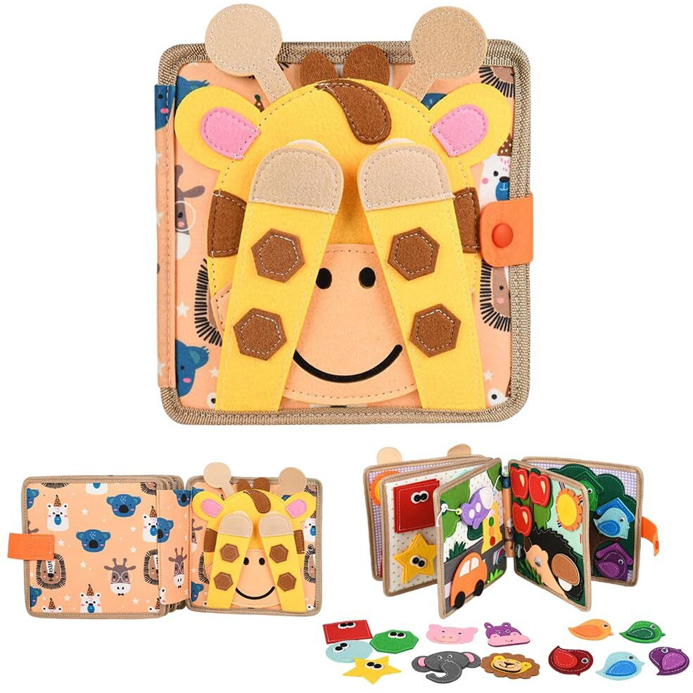 Patpat Giraffe Toddler Busy Board, Montessori Toys For Boys Girls 1 2 3 4 Year Old, Educational Quiet Activity Book With Knowledge With Animal, Parent-Kids Activity Toy, Fit As Gifts For Children