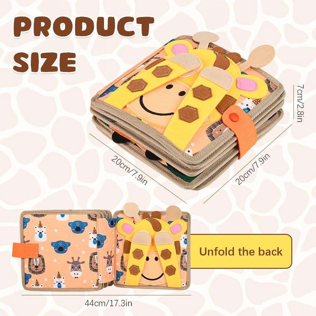Patpat Giraffe Toddler Busy Board, Montessori Toys For Boys Girls 1 2 3 4 Year Old, Educational Quiet Activity Book With Knowledge With Animal, Parent-Kids Activity Toy, Fit As Gifts For Children