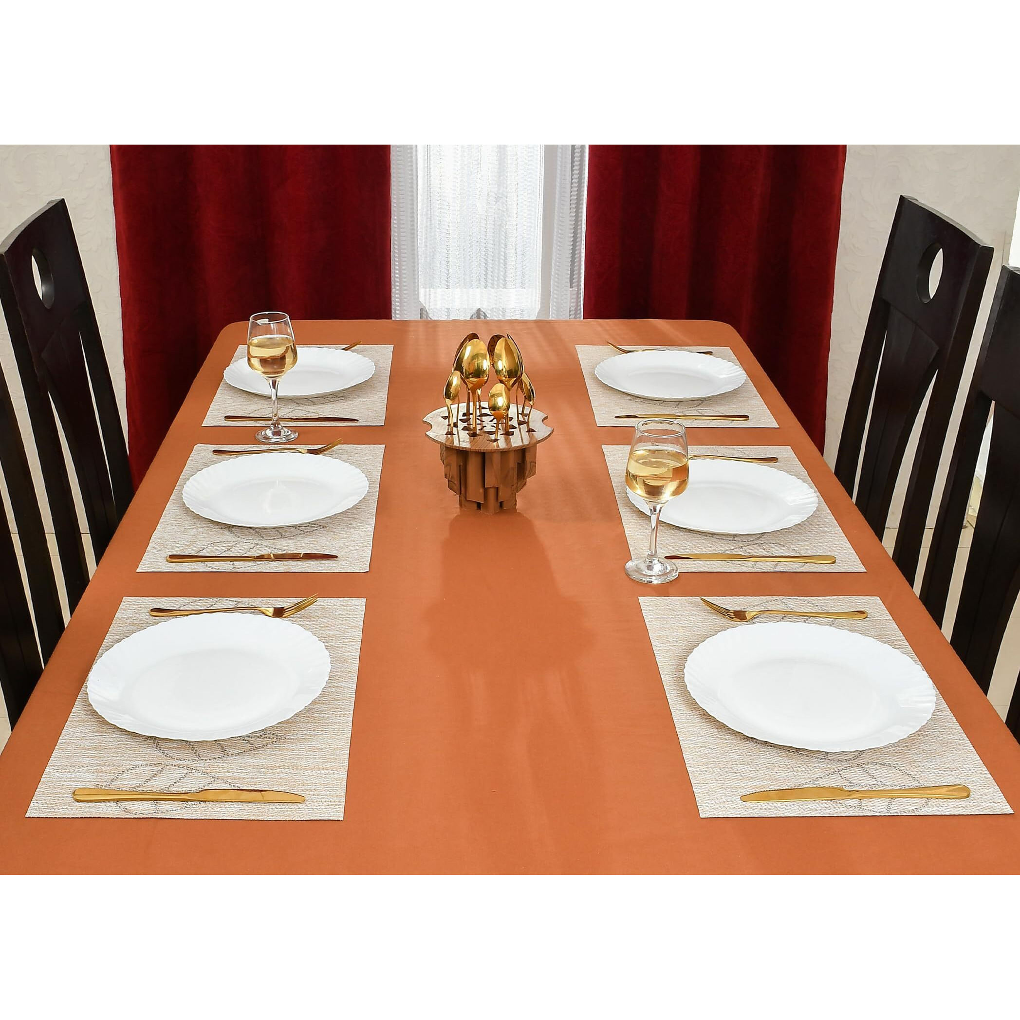 Yellow Weaves Pvc Dining Table Placemats | Heat Resistant Dining Table Place Mats For Dining Table Kitchen Coffee Center Table Side Party - (Set Of 6, Leaf Beige)