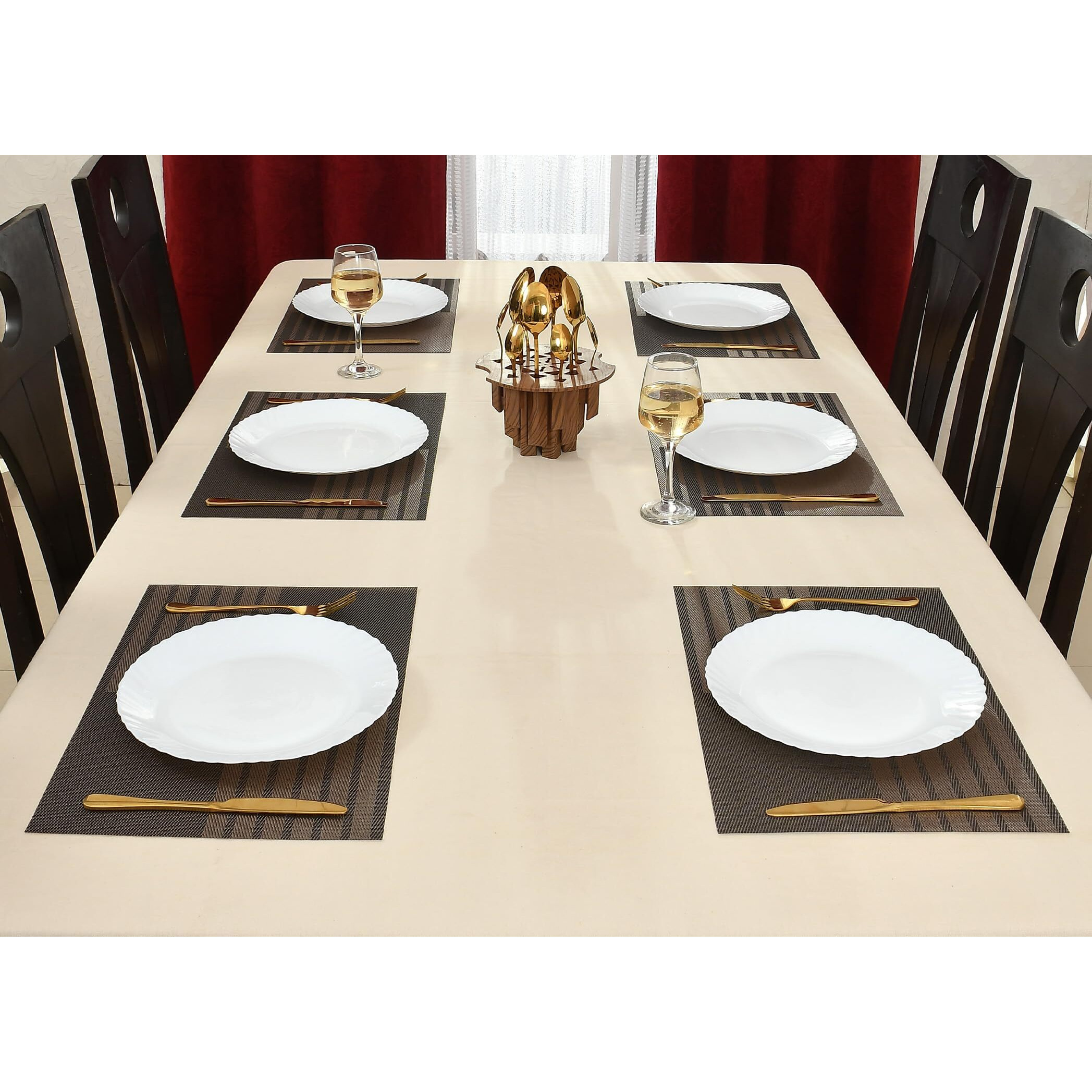 Yellow Weaves Pvc Dining Table Placemats | Heat Resistant Dining Table Place Mats For Kitchen Coffee Center Table Side Party - (Set Of 6, Rose Gold)