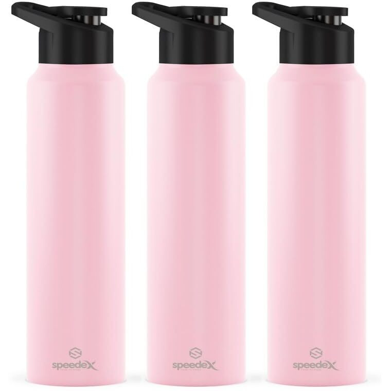 Speedex Stainless Steel Water Bottle 1 Litre, Leakproof Sipper Cap 1 Ltr, Pastel Pink, Bottles 1+ Litre For School, Gym, Office, Boys, Girls, Men, Women, Kids 1Ltr - 1000 Ml - Set Of 3