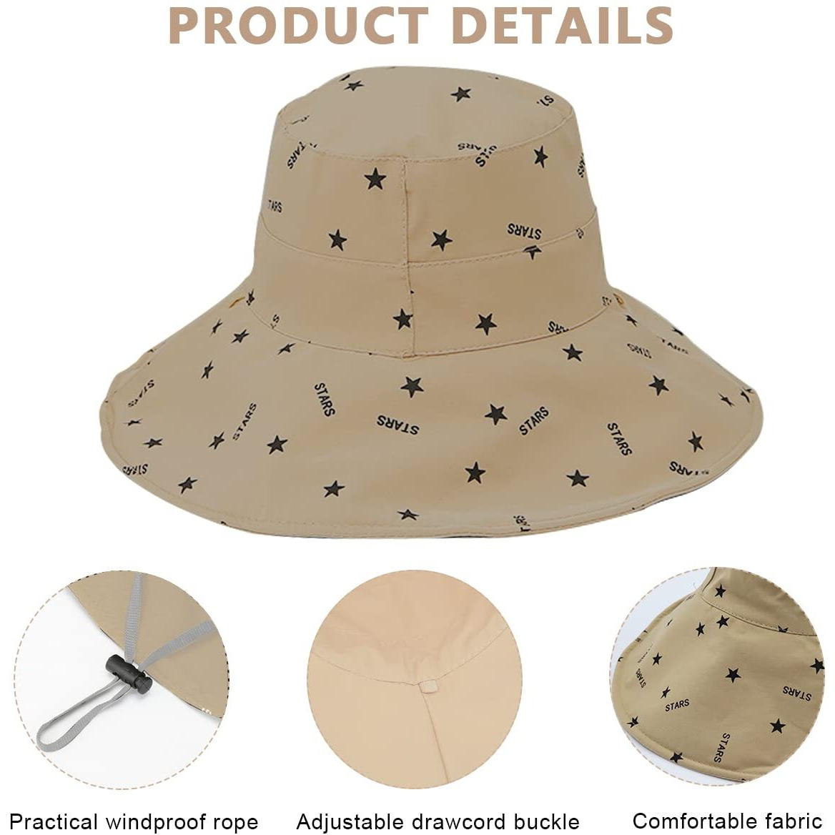 Palay Bucket Hat For Women, Breathable Wide Brim Sun Hats For Womens, Reversible Cotton Prints Hat For Daily Activities, Travel, Camping, Hiking (Khaki), Free Size, Multi-Colour
