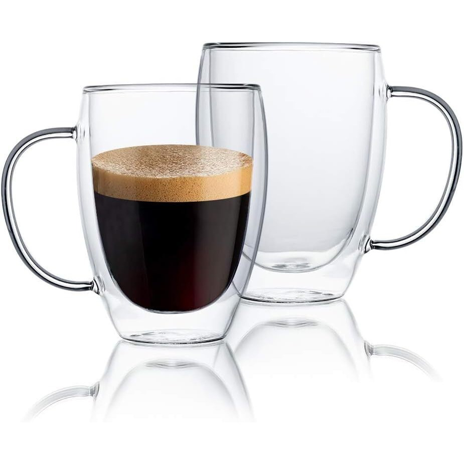 Zroy Enterprise Premium Classic Glass Set Of 2 Heat Resistant Double Wall Glass Coffee Mugs Clear Insulated Coffee Glass, Cappuccino Cups, Latte Cups, Beverage Glasses (350Ml Cup, 2)