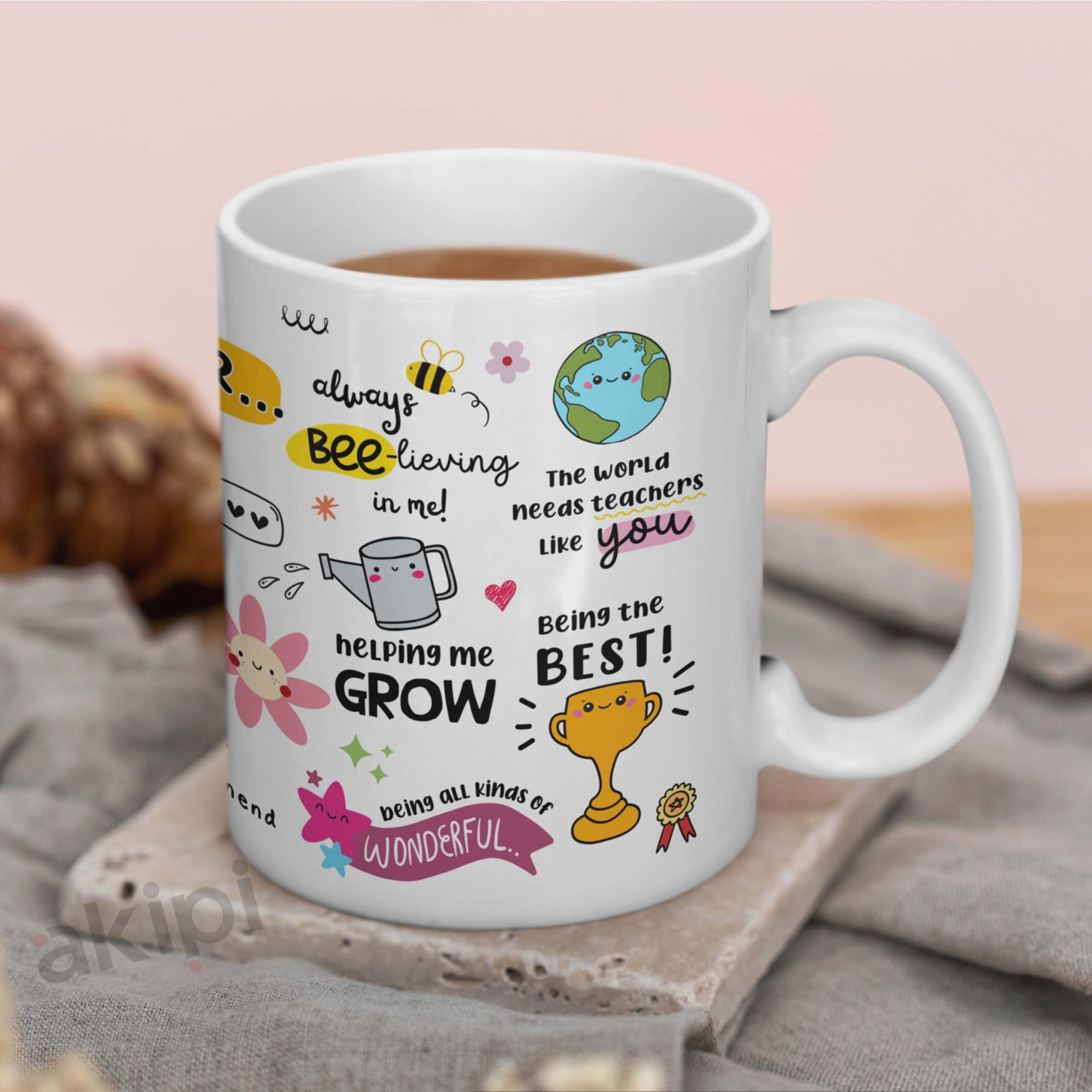 Akipi Thank You Teacher Mug, Appreciation Mug, Daily Affirmations, Teacher Thank You Gift Arm692 11Oz Ceramic Coffee/Tea Cup