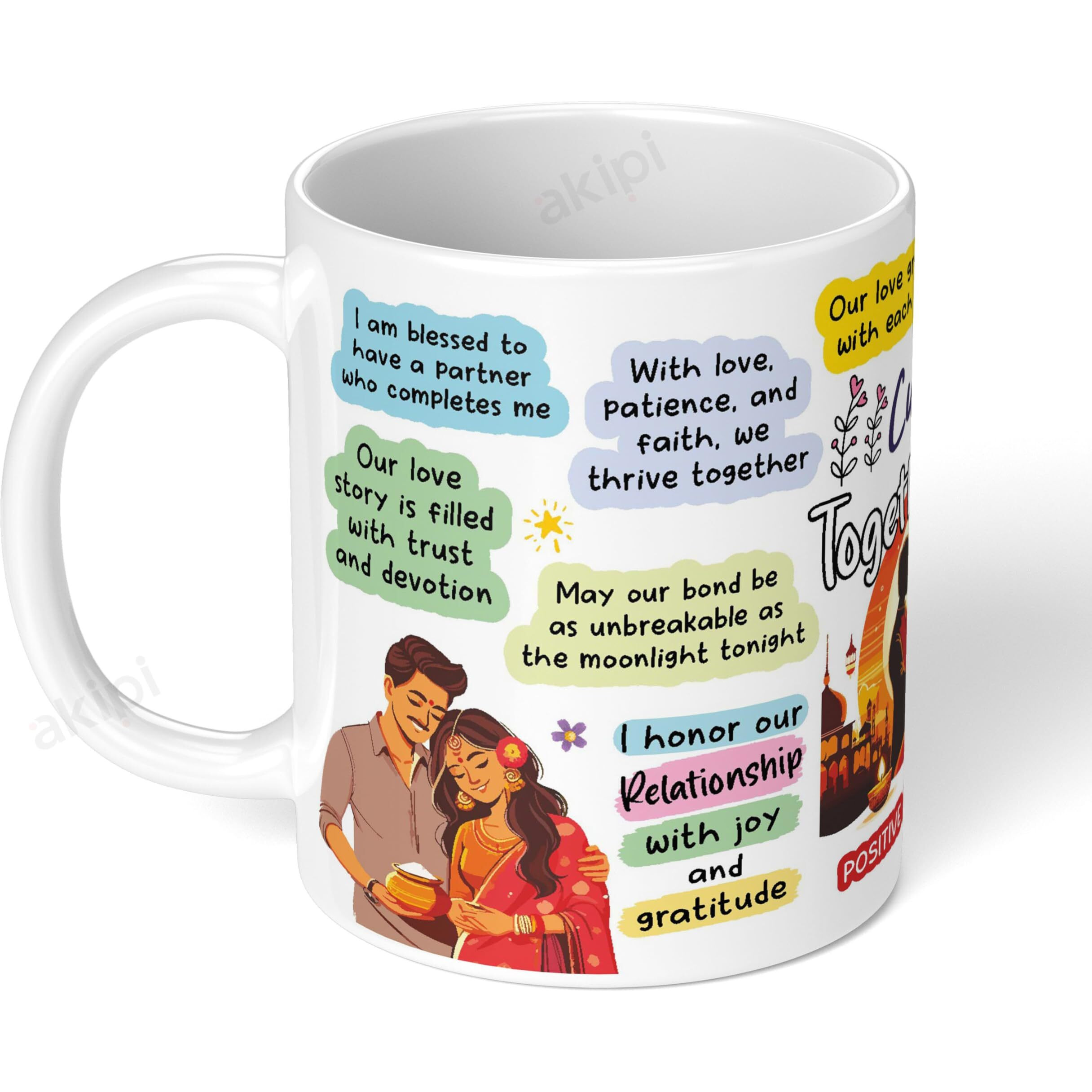 Akipi Cup Of Togetherness  Karva Chauth Mug Design With Positive Affirmations, Celebrate Love, Devotion & Unity Arm731 11Oz Ceramic Coffee/Tea Cup