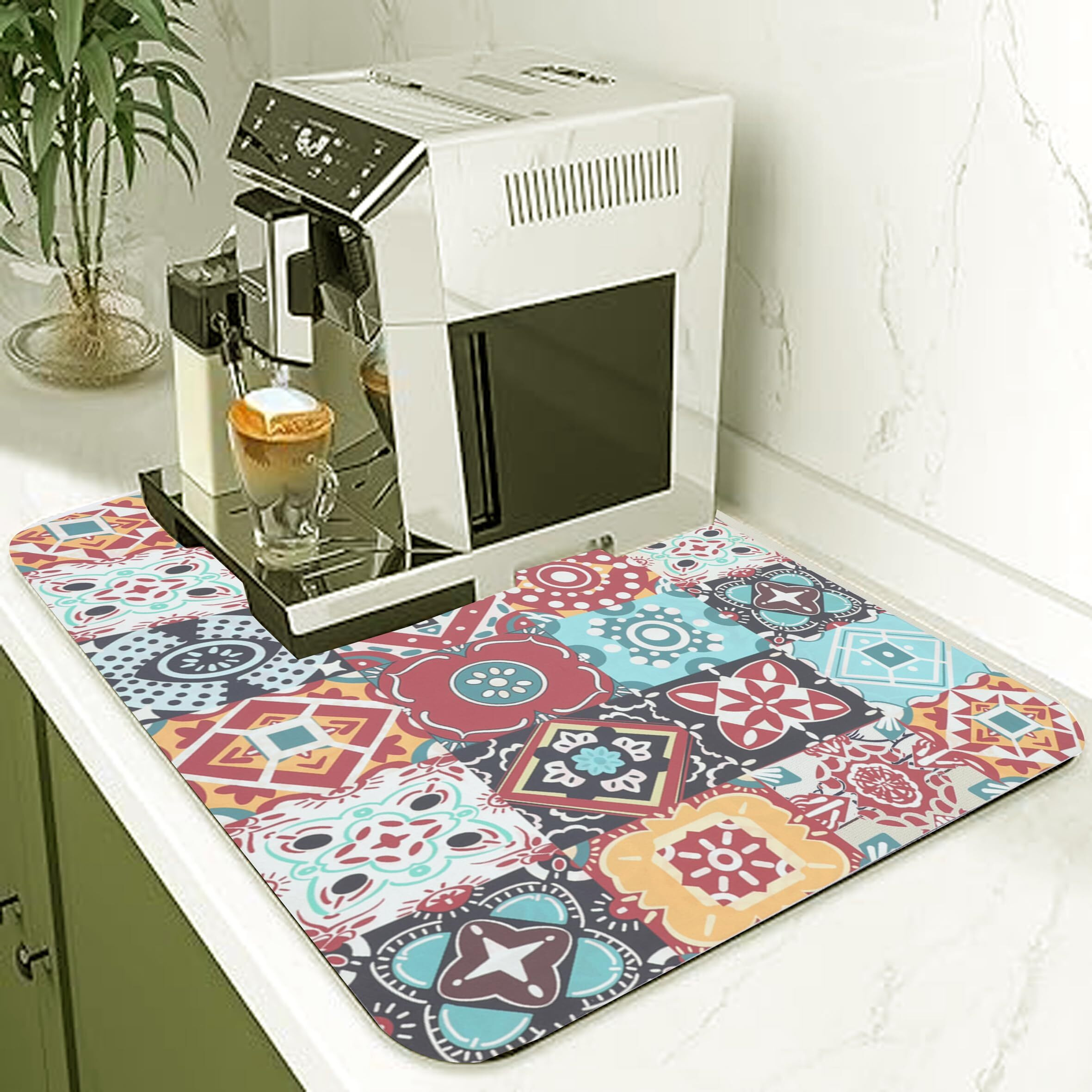 Homecloud Dish Drying Mat For Kitchen Counter Hide Stain Super Absorbent, Non-Slip, Heat-Resistant, Great For Dishes,Rack Pad, Kitchen Counter, Coffee Maker (Multi_Red, 50X40Cm)