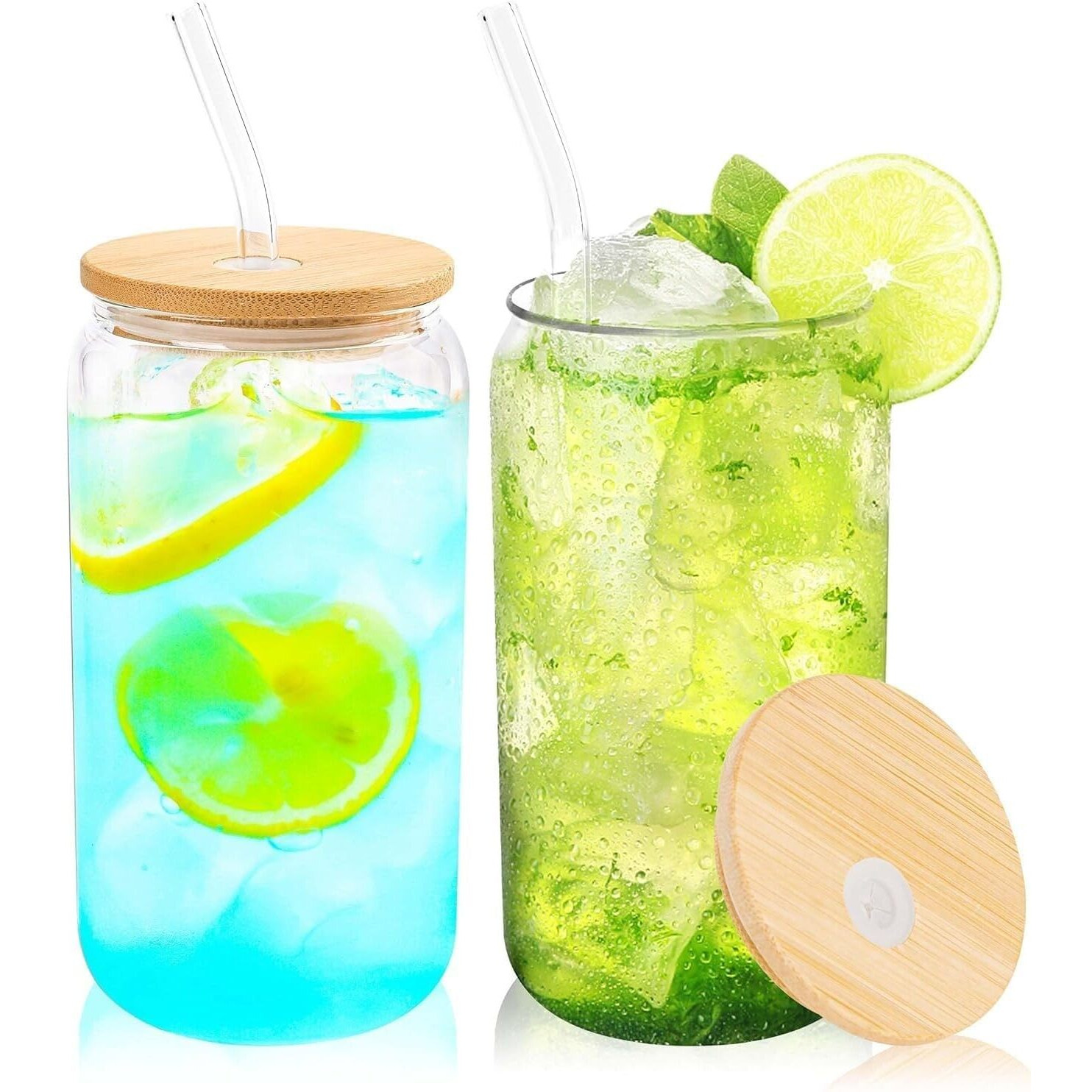 Kikiluxxa Soda Can Glass Sipper Tumbler Straw Lid - 540Ml- Pack Of 2- Mojito Glass Mug Lid And Straw For Green Tea And Cooffee Fruit Juice Milk Can Cup Mug With Straw (Royal Can A 2)