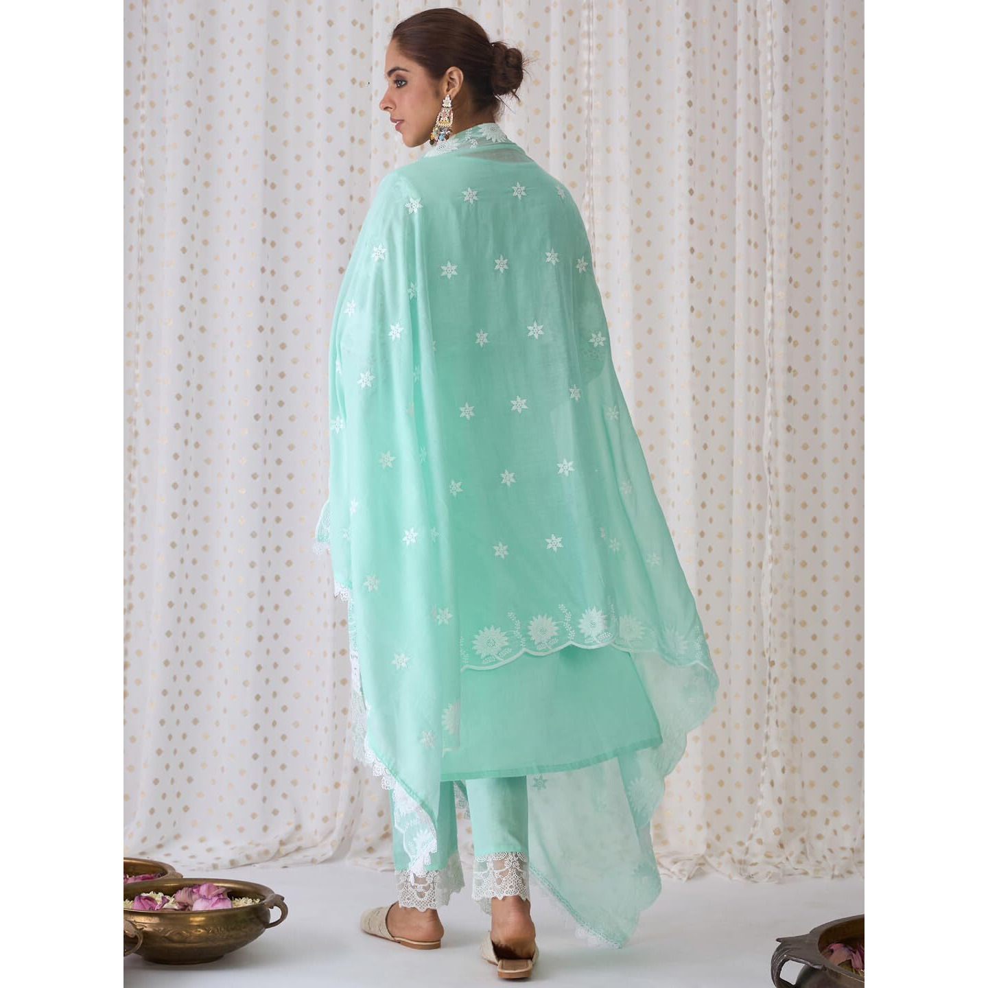 Indo Era Women's Embroidered Pure Cotton Kurta & Pant With Dupatta Set (Kh0Gn6076_Medium)