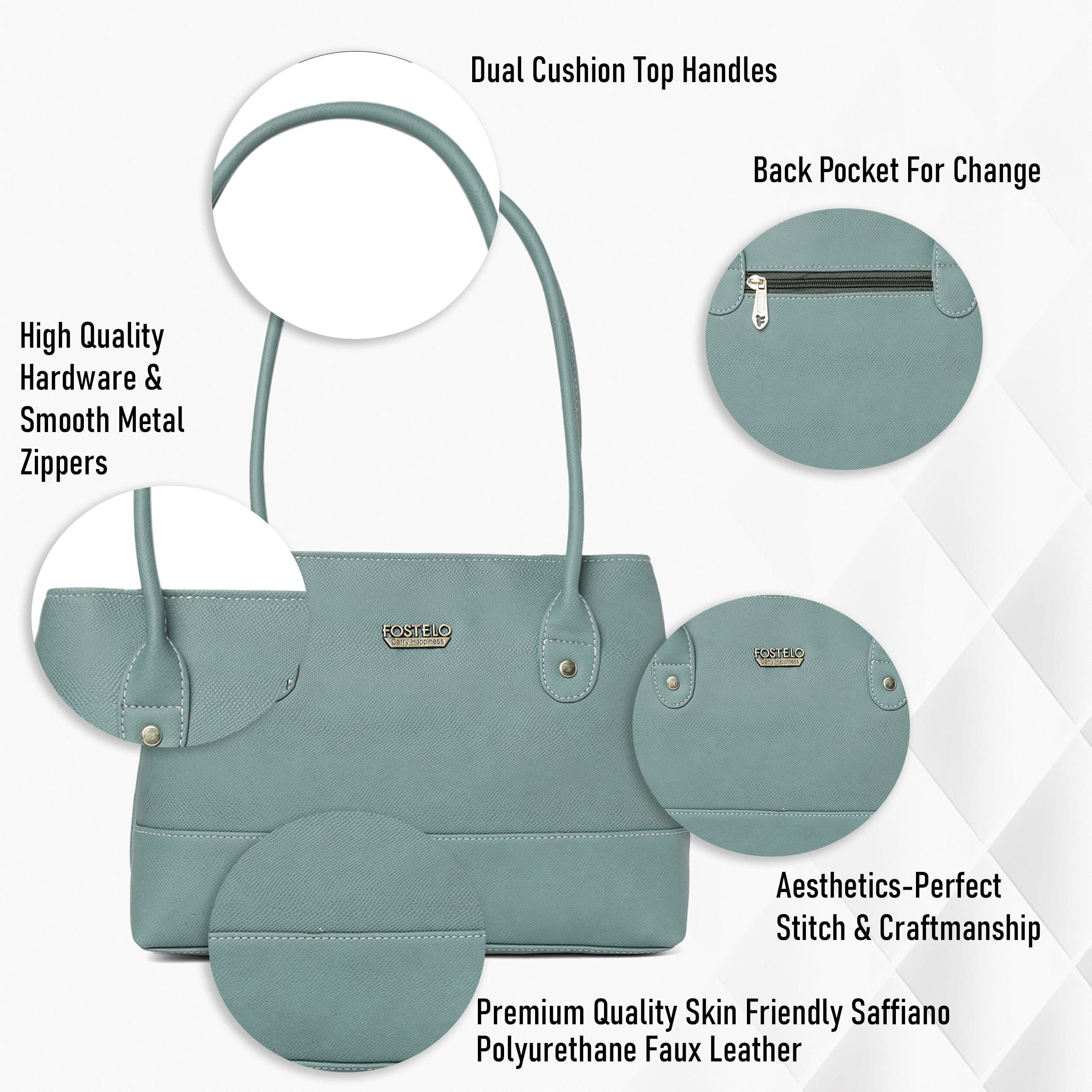 Fostelo Women's Vegan Leather Feathers Handbag Shoulder Hobo Bag Ladies Purse (Grey) (Medium)