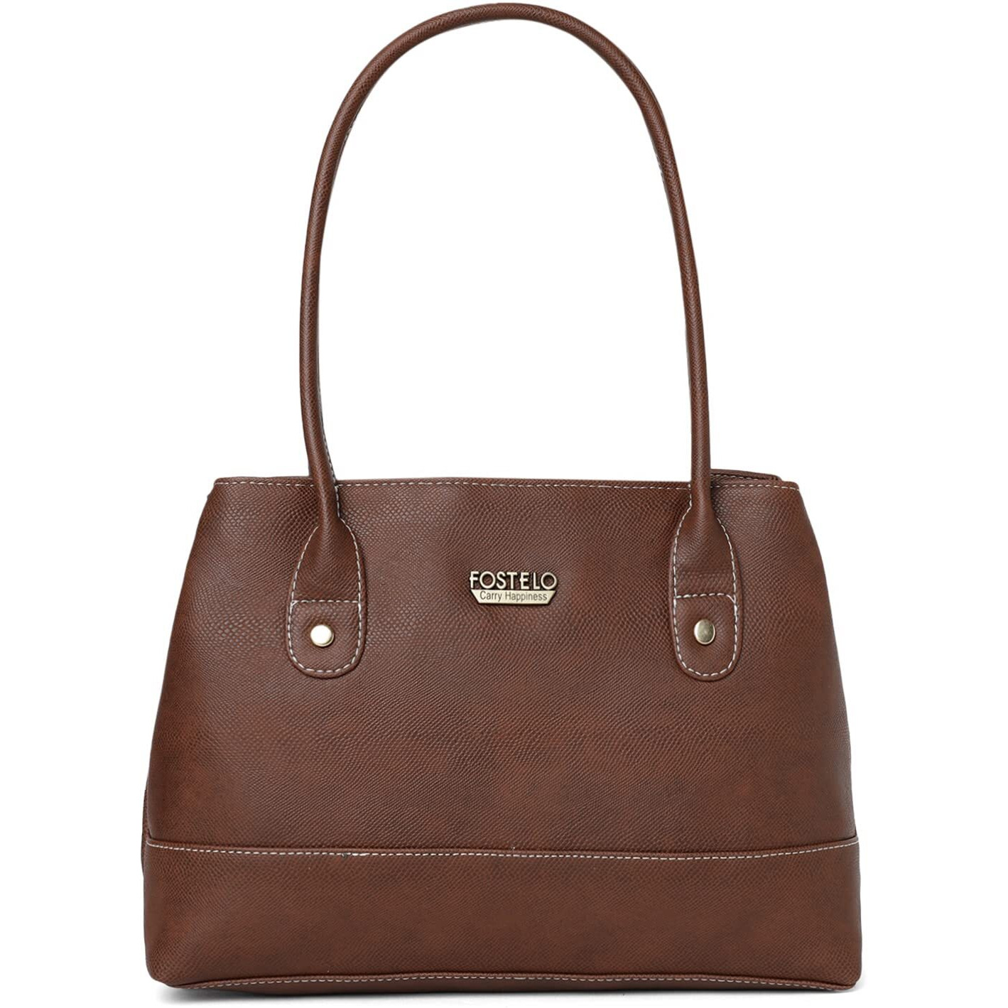 Fostelo Women's Vegan Leather Feathers Handbag Shoulder Hobo Bag Ladies Purse (Brown) (Medium)