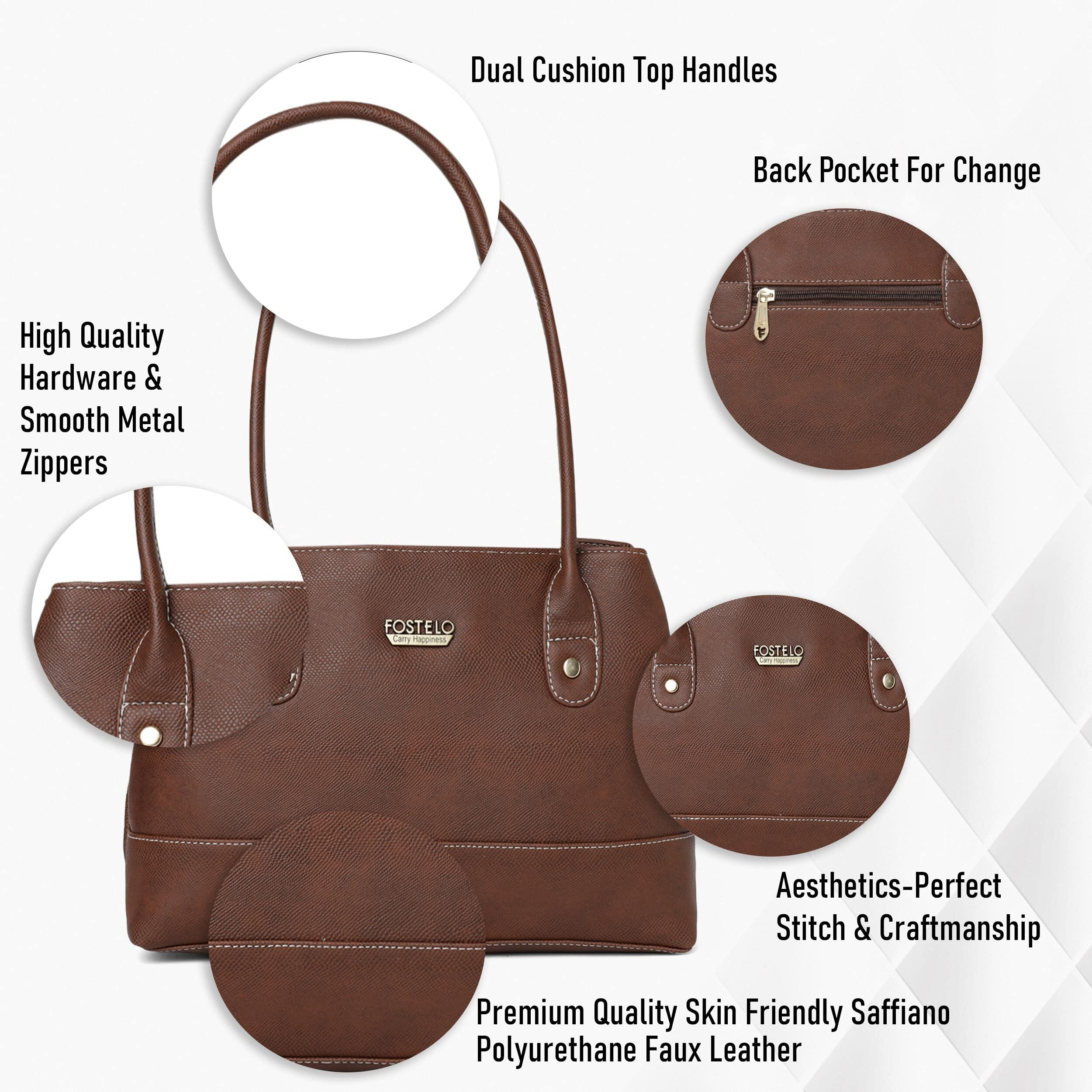 Fostelo Women's Vegan Leather Feathers Handbag Shoulder Hobo Bag Ladies Purse (Brown) (Medium)