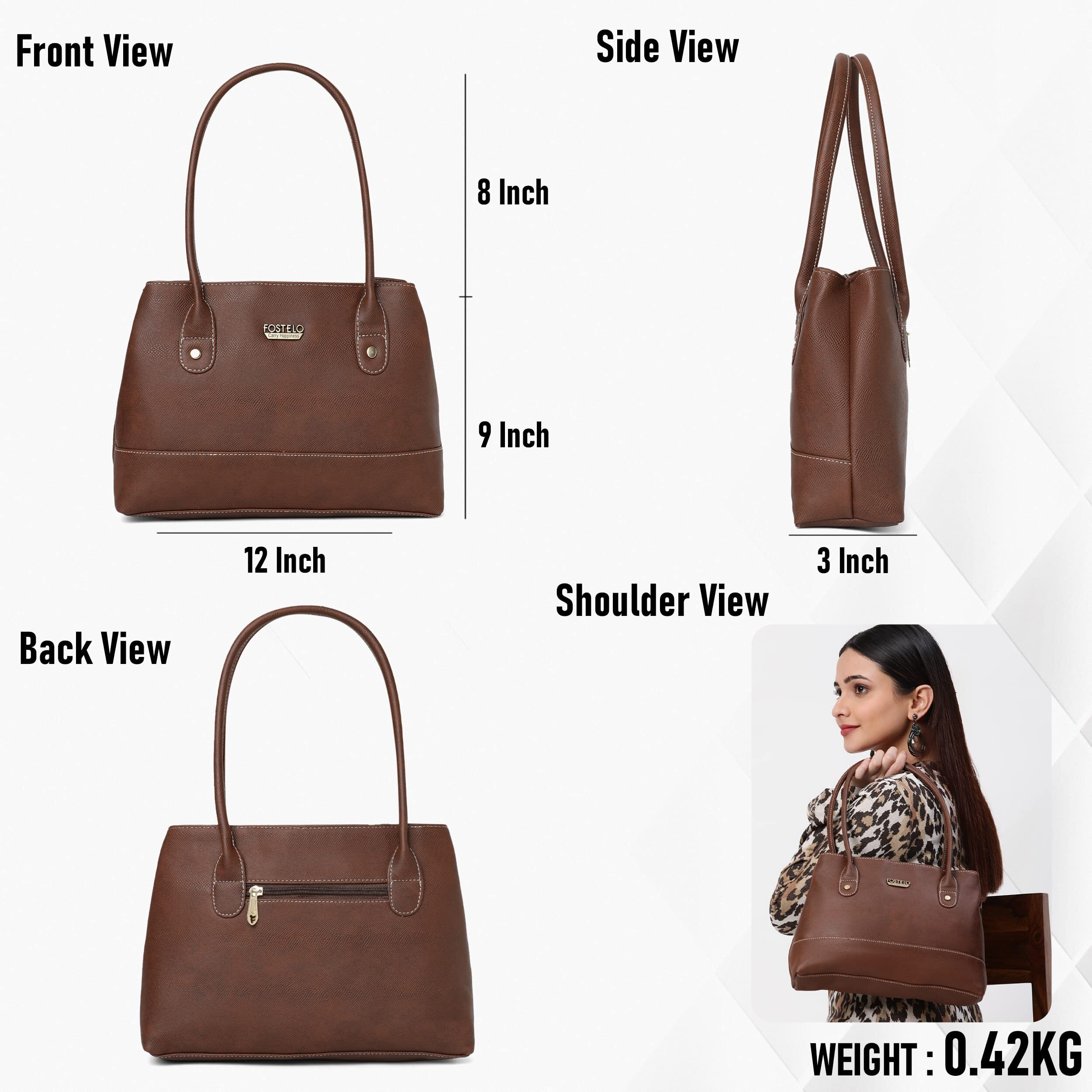 Fostelo Women's Vegan Leather Feathers Handbag Shoulder Hobo Bag Ladies Purse (Brown) (Medium)