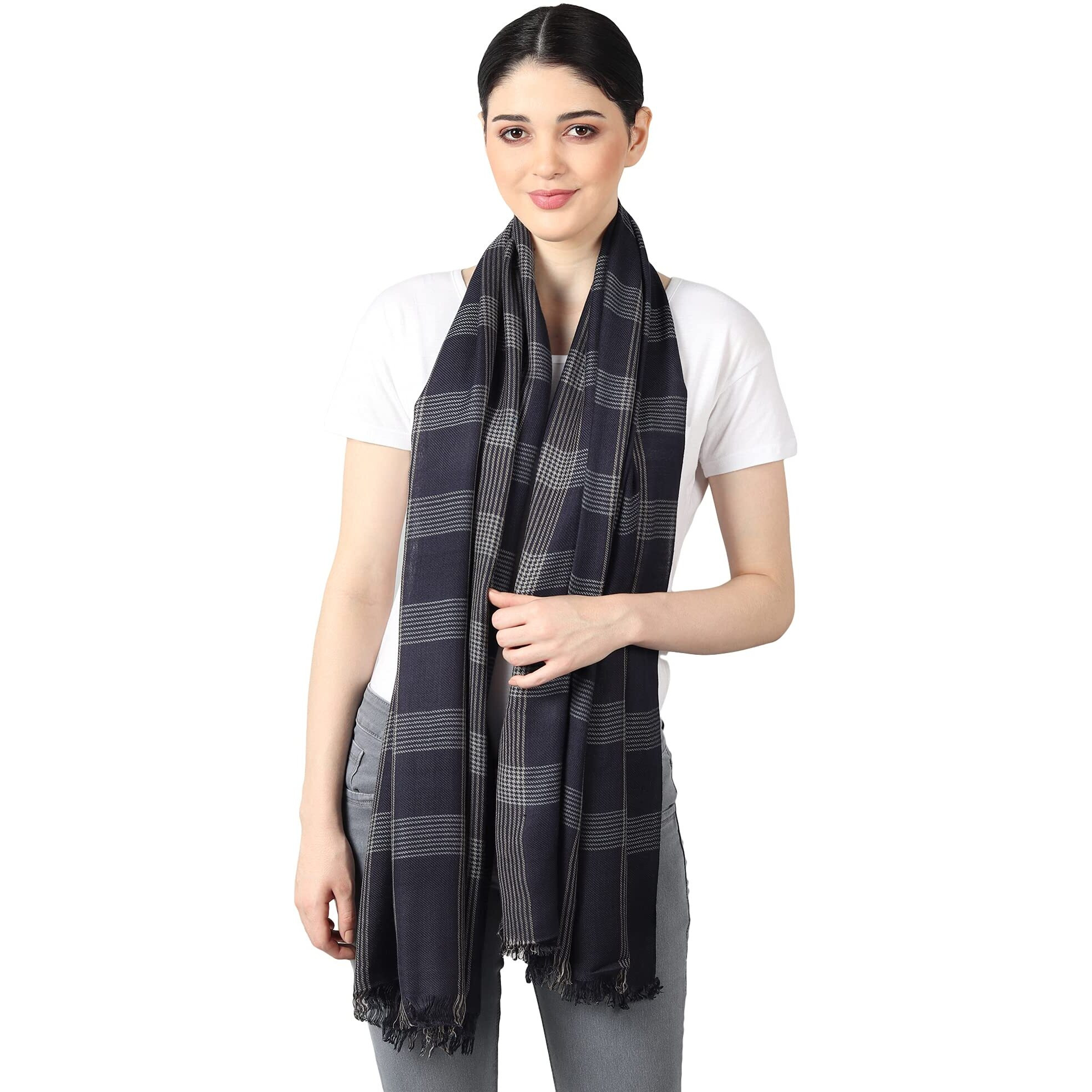 Flyer Women's Stole/Scarf Colour- Dark Blue & Cream Stylish 100% Soft Viscose Ethnic Scarves Pack Of 1 St-11