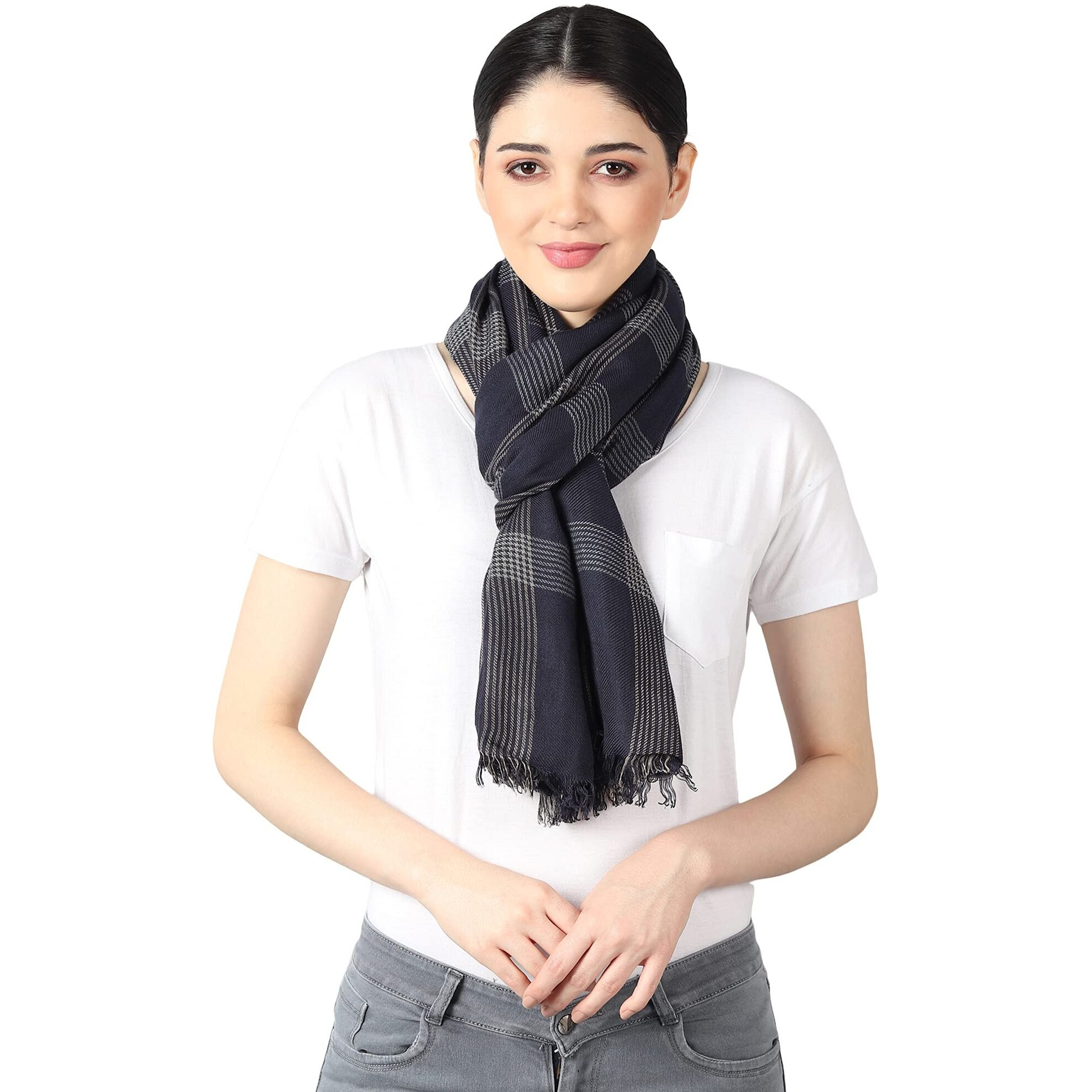 Flyer Women's Stole/Scarf Colour- Dark Blue & Cream Stylish 100% Soft Viscose Ethnic Scarves Pack Of 1 St-11
