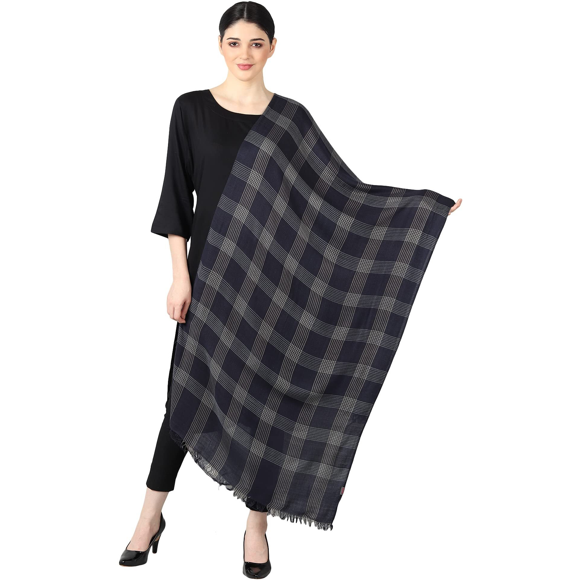 Flyer Women's Stole/Scarf Colour- Dark Blue & Cream Stylish 100% Soft Viscose Ethnic Scarves Pack Of 1 St-11