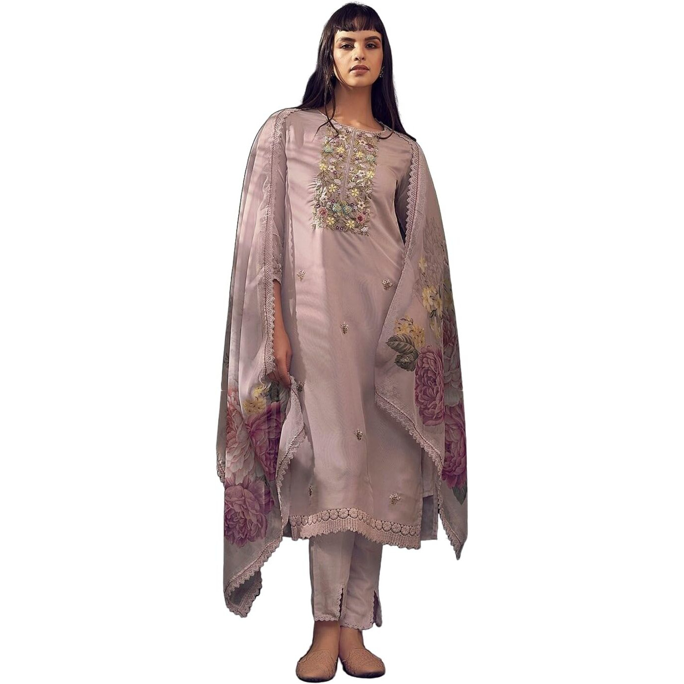 Indo Era Women's Muve Embroidered Straight Kurta & Pant With Dupatta Set (Ieout7443_X-Small)