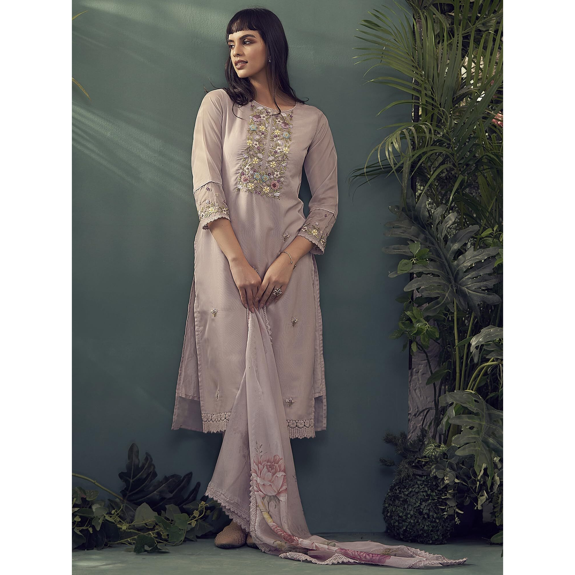 Indo Era Women's Muve Embroidered Straight Kurta & Pant With Dupatta Set (Ieout7443_X-Small)
