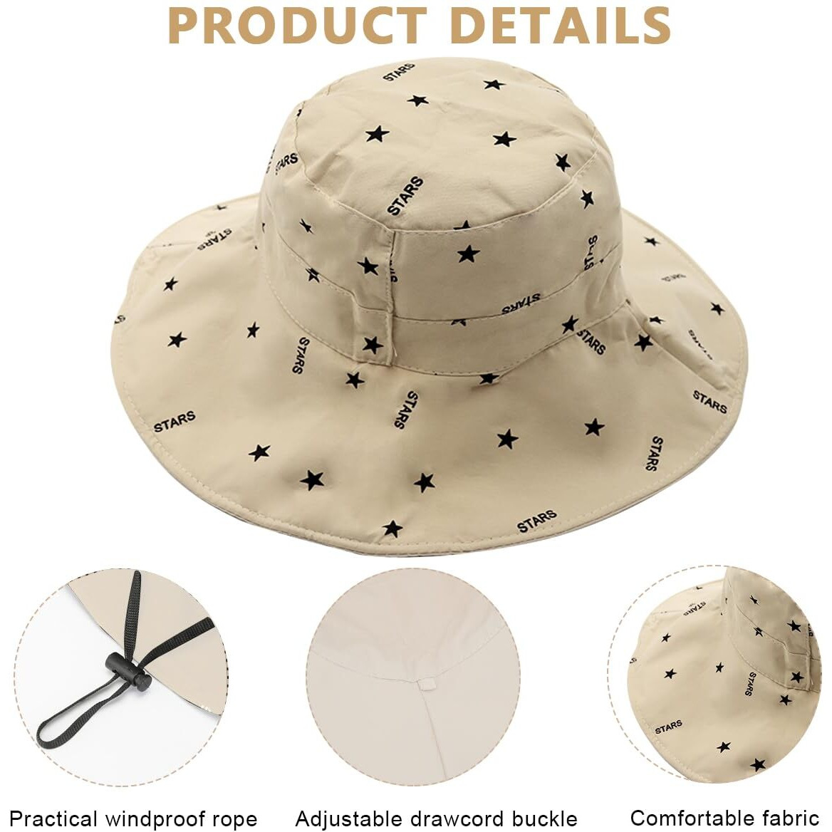Palay Bucket Hat For Women, Wide Brim Sun Hats For Women, Breathable Cotton Beach Hat Reversible Solid Color & Prints Cap For Daily, Travel, Camping, Fishing (Beige), Free Size