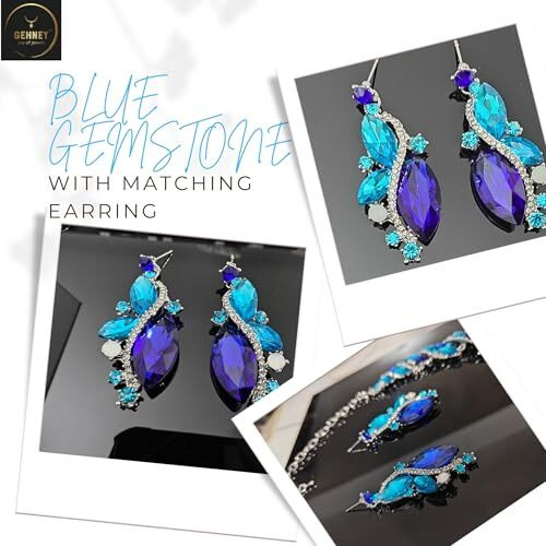Gehney Joy Of Jewels Jewelry Set For Women - Necklace & Earrings With Blue Gemstones & Ad Zircon - Handmade Crystal Necklace Set Jewelry For Parties & Special Occasions Fashion Necklace & Earring Set